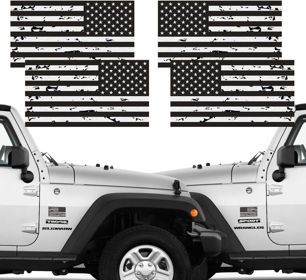 Reflective 2 Pairs Subdued Tattered Reverse Forward American Flag Sticker 2.7" X 5" Tactical Military Flag US Decal | Compatible with SUV, Hard Hat, Car Vinyl Window Bumper Decal Sticker