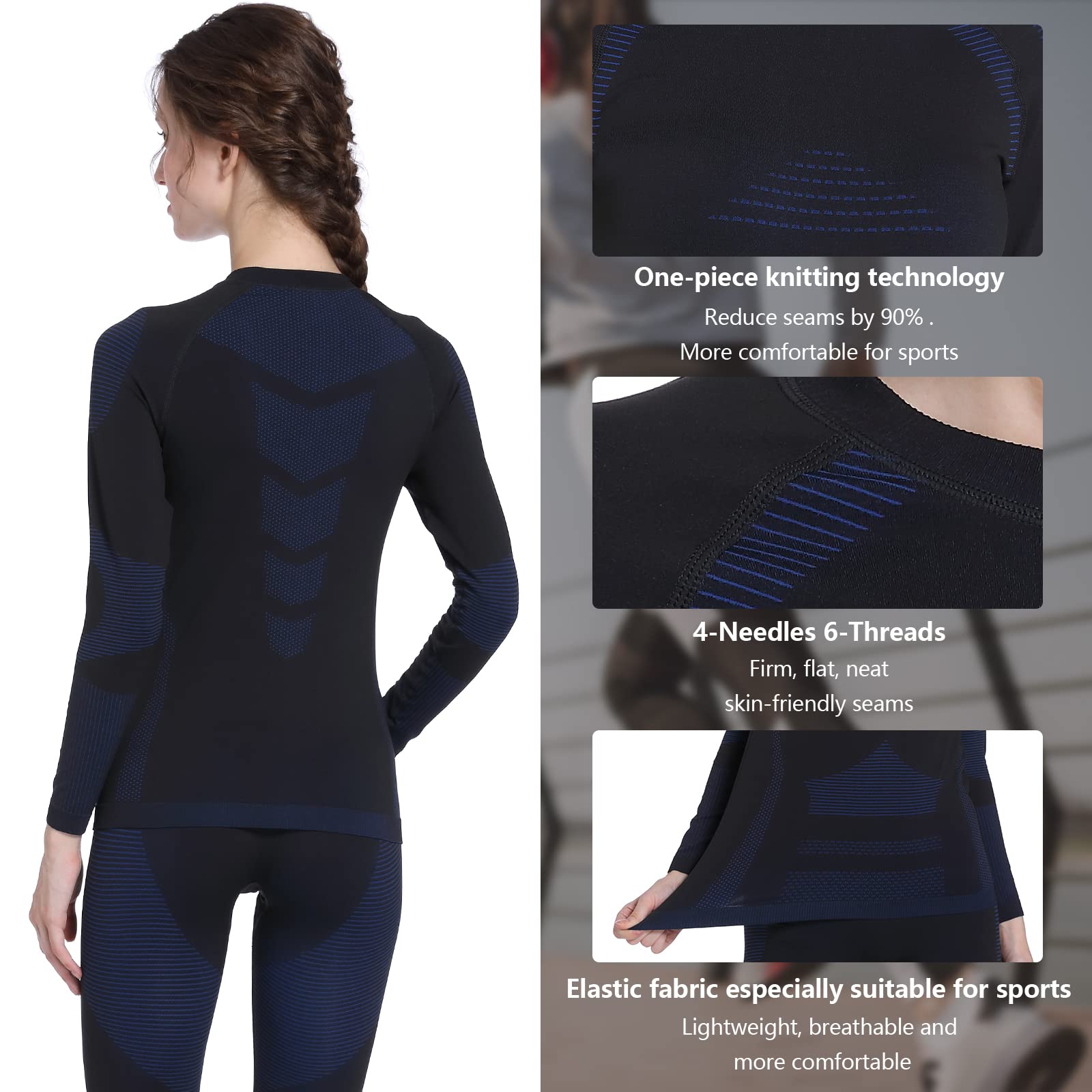 Homord Intimo Termico Donna Maglia Termica Donna + Pantalone Base Layer Riscaldante Traspirante ad Asciugatura Rapida Tuta Termica Termici Base per Ciclismo Trekking Skiing Yoga