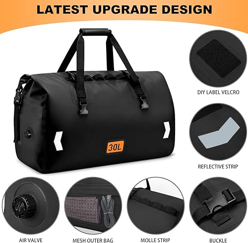 Miniatura 2 de Bolsa seca impermeable, bolsa trasera de motocicleta enrollable de 30L con válvula de aire y correas de fijación rápida, bolsas de viaje para kayak,