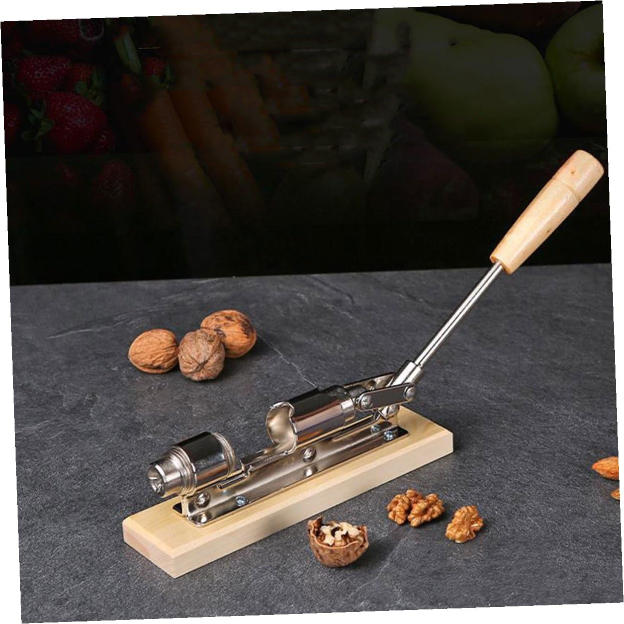 VANZACK Casse-Noix Mécanique à Manche en Bois, Pince Robuste pour Noix et Noisettes, Outil D’Ouverture Facile, Usage la Cuisine Domestique,