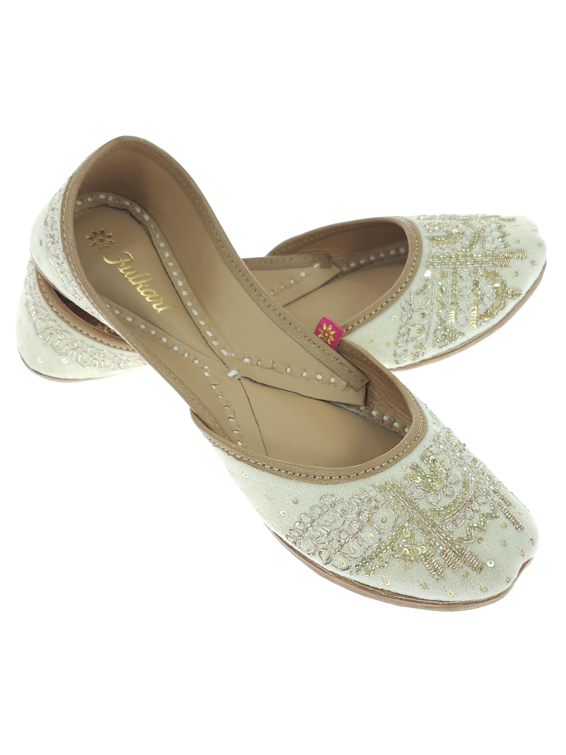 Women's Taj Mehal Welvet Genuine Soft Leather Embroidered Jutis | Bite and Pinch Free Jutti | Punjabi Formal Juttis | Girl's Wedding Flat Ladies Mojari | Formal Ethnic Juti |-image-44