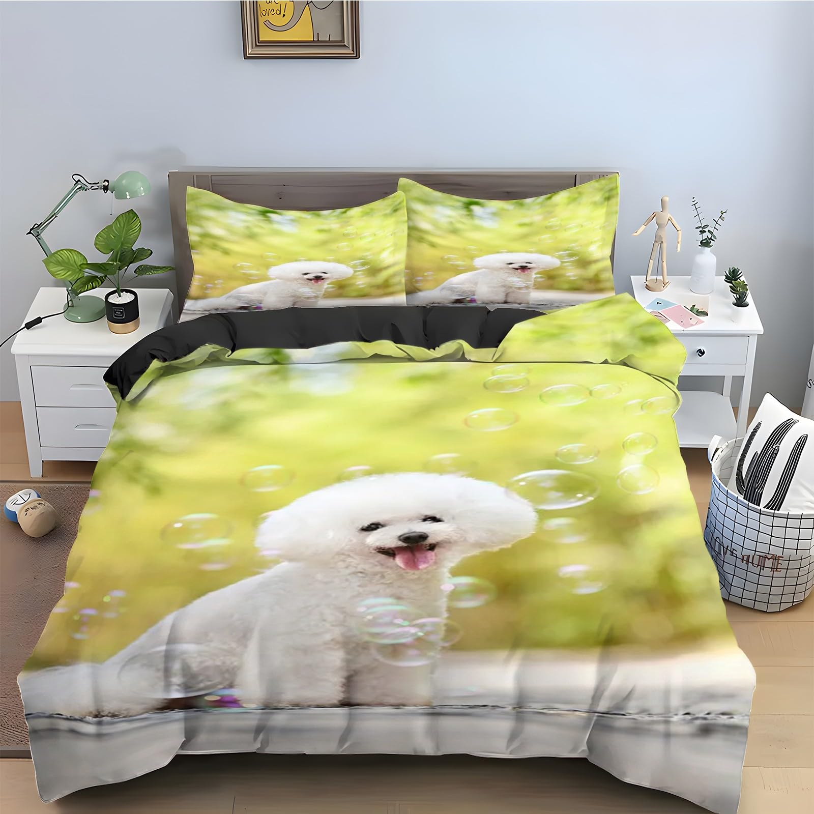 Parure de lit 240 x 260 anti-glisse avec housse de couette zippée