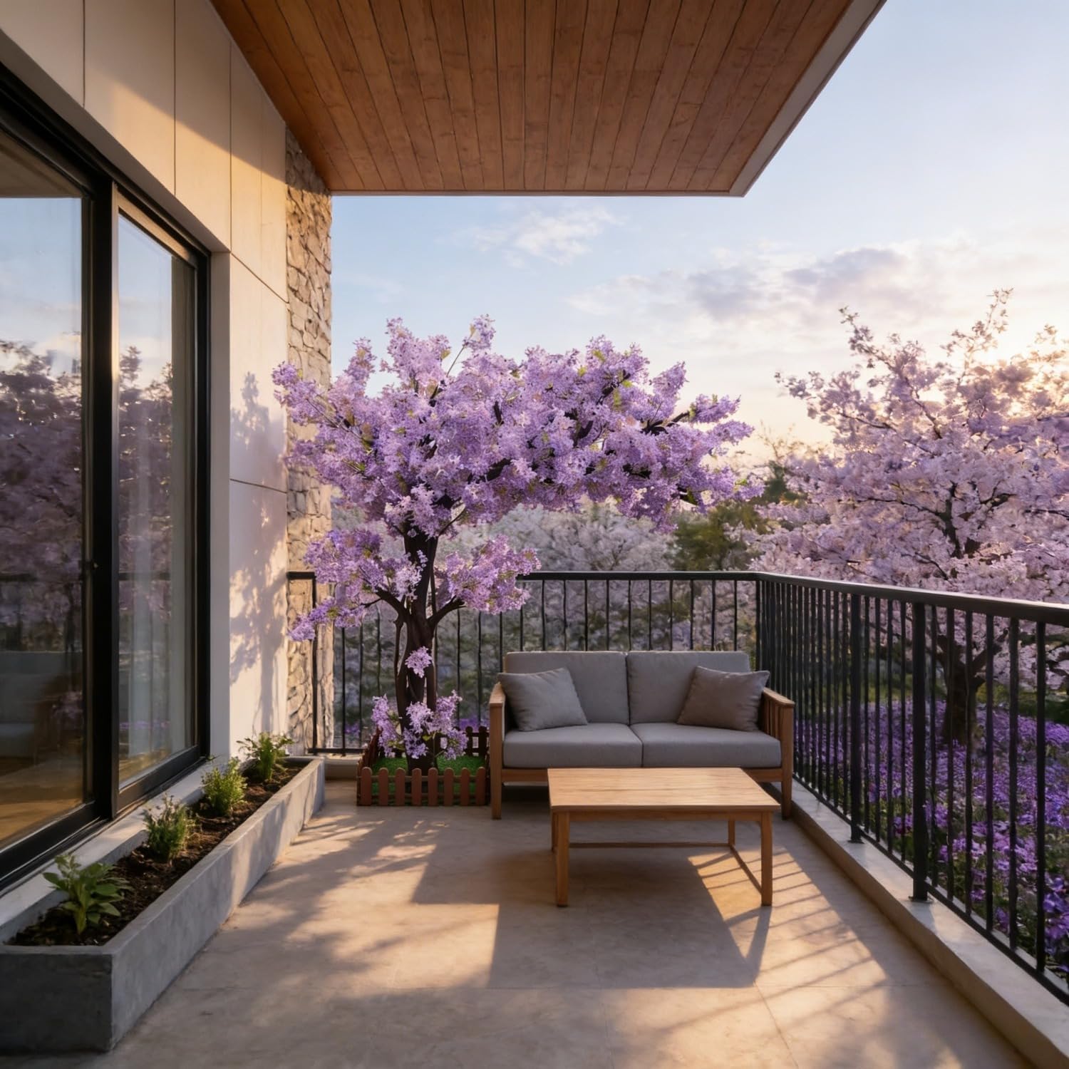 Artificial Cherry Blossom Tree 6 Ft Tall with Purple Silk Flowers for Home Wedding Decor, Realistic Faux Plant with Green Leaves, No Maintenance, Purple, 180x150cm/70x59in