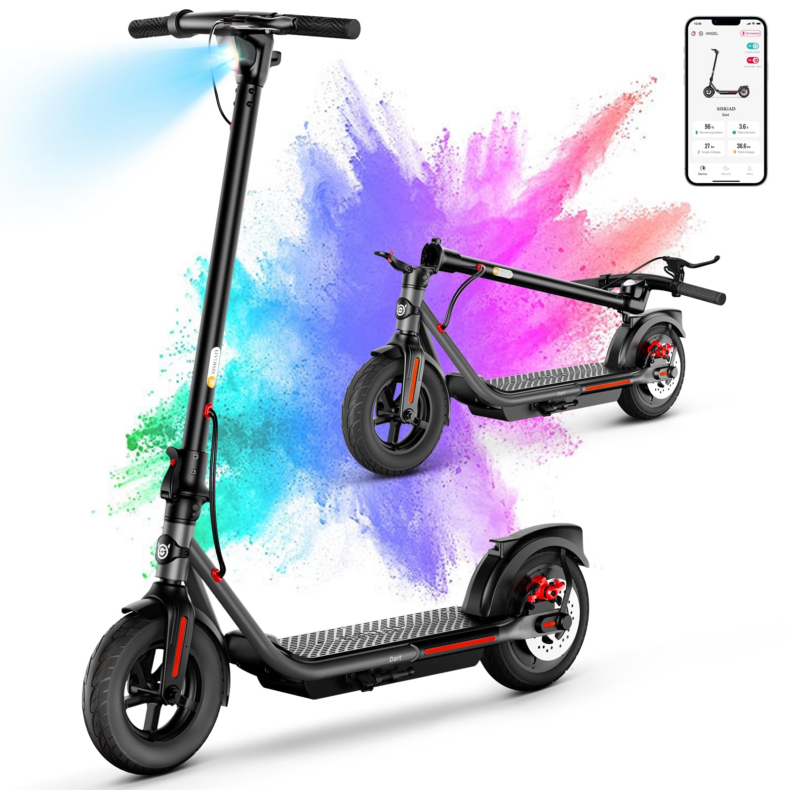 SISIGAD Electric Scooter Adults Peak 500W Motor,10" Solid Tires,20/30 Miles Long Range Scooter Electric for Adults,19Mph Speed Foldable E-Scooter for Commuting with Double Braking System