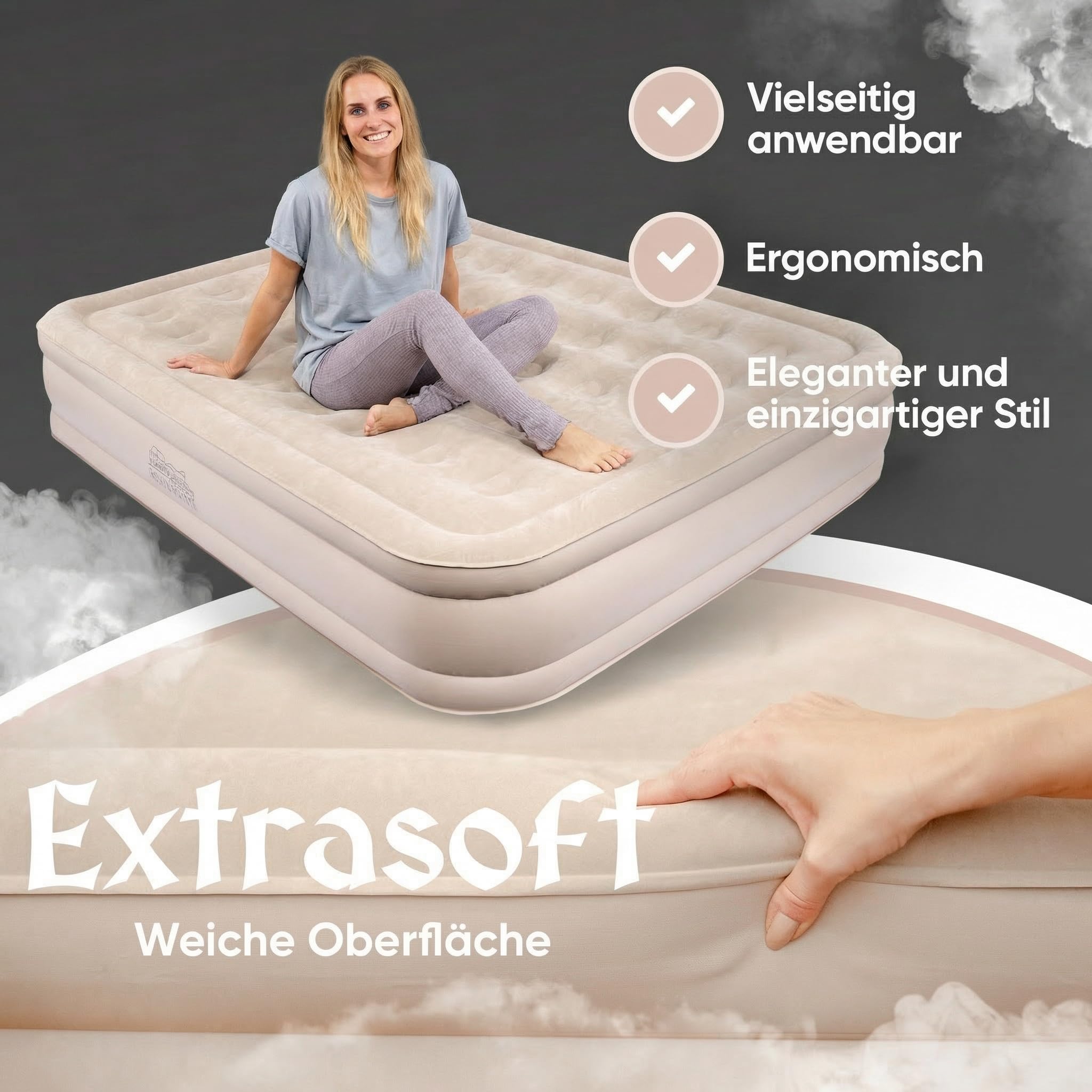 Burgwerk Luftbett für 2 Personen | Edles Gästebett & Campingbett | Aufblasbare Matratze mit Elektropumpe 150x200 | Selbstaufblasende Luftmatratze