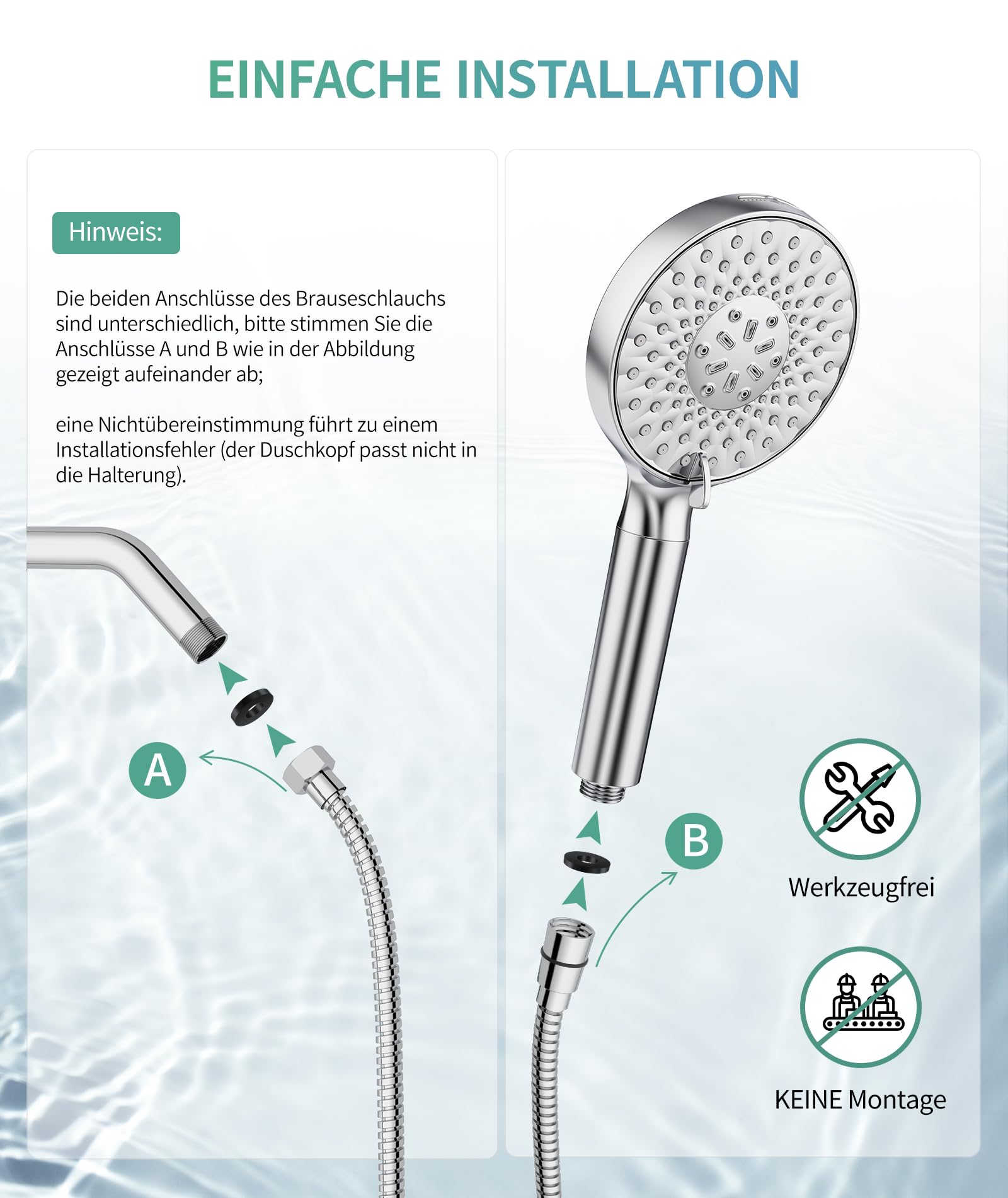 SR SUN RISE Duschkopf mit Filter, Duschkopf mit Schlauch und Filterpatronen, 9-Funktionen-Handbrause mit 4 Duschfilter, Hochdruck Handbrause für Hartes Wasser, Rest-Chlor, Schwermetall, Bakterien