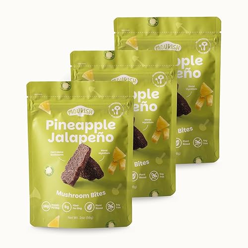 Miniatura 17 de Mourish Vegan Mushroom Bites - Trío de aventuras picantes, paquete de 3 (2 onzas), buena fuente de proteína y fibra, carne seca a base de plantas