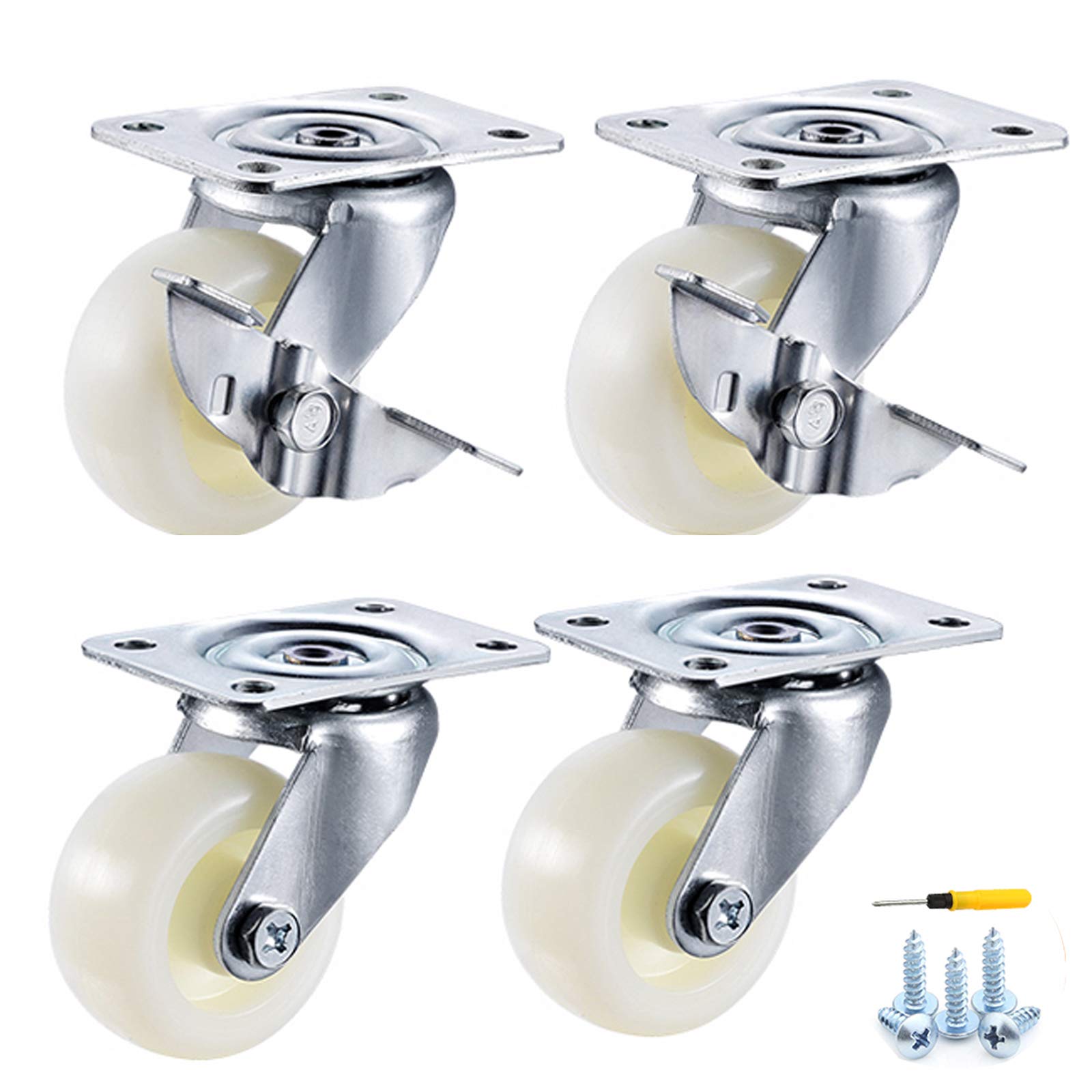 Ruote per carichi Pesanti Ruote girevoli Ruote industriali in Nylon Carrello Ruote per mobili Ruote Piatte Doppi Cuscinetti Parti di Ricambio 4 Pezzi (Freno 76 mm) (Universale 76 mm)