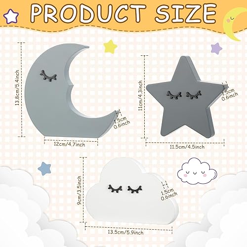 Miniatura 2 de 3 piezas de decoración celestial de luna y nube celestial para guardería, estantes de madera para guardería, decoración de madera nórdica bohemia