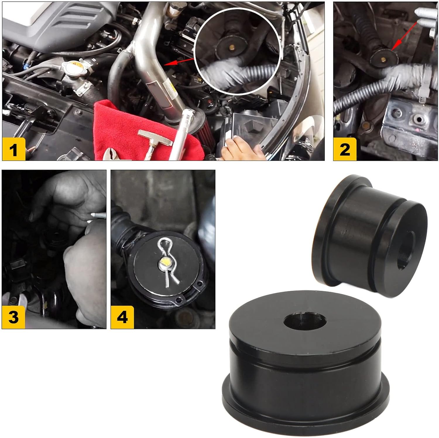 Shifter Cable Bushings Kit, Fydun CNC Aluminum Alloy Shift Cable Bushing for Rsx Type S 2002‑2006(Black)