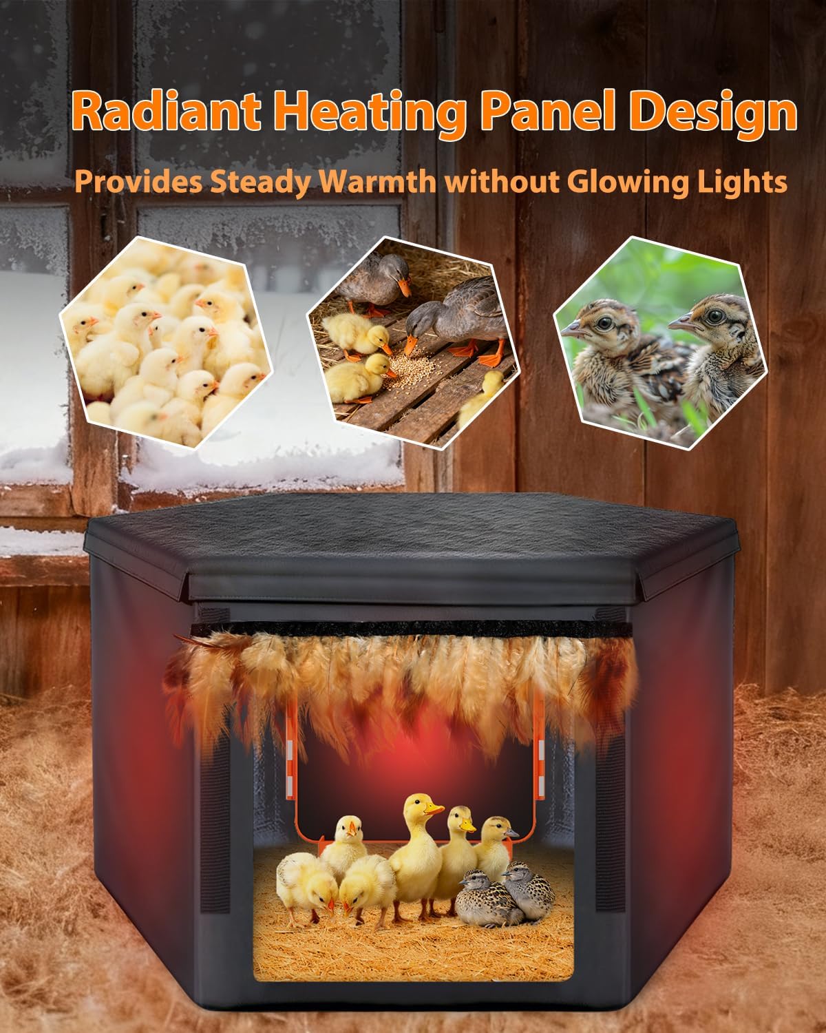 Chick Brooder Box Heat Plate,Chicken Coop Heater with Temperature Sensor - Heating Panel for Baby Chicks - Chickens Warmer for Winter - Radiant Heaters Brooding for Outdoor Poultry (Orange)