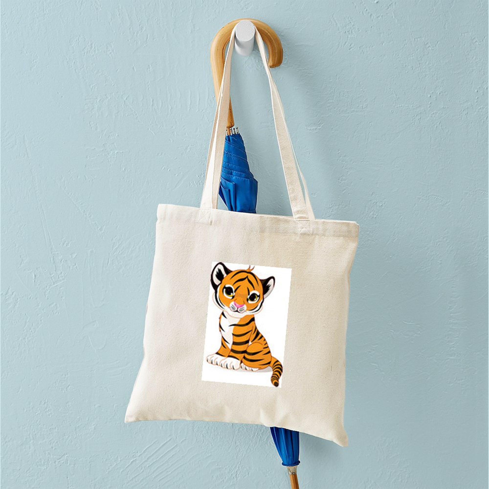 CafePress Baby Tiger Cub Canvas Tote Bag - Reusable Shopping Bag, Natural Canvas, 15x15" Or 15x18x6" Sizes