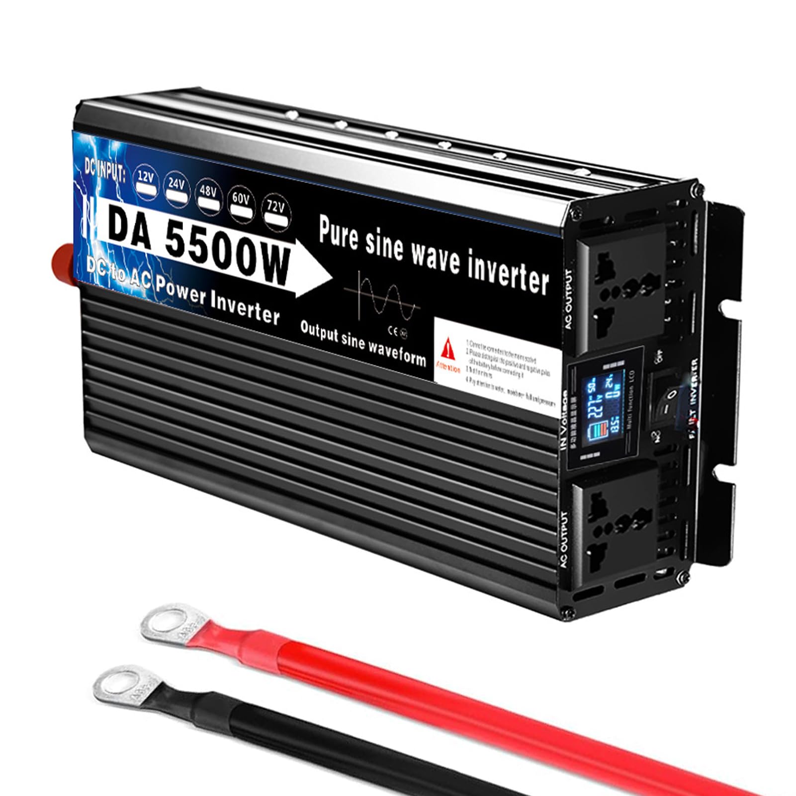 Falownik Sinusoidalny 72V do 110V, 2200W ładowarka 12V 24V 48V 60V 72V DC do 120V 220V AC, Szczytowa moc 5000W Falownik Solarny Poza Siecią do Urządzeń Elektronicznych i Zasilania Aw(Size:48v to 120v)