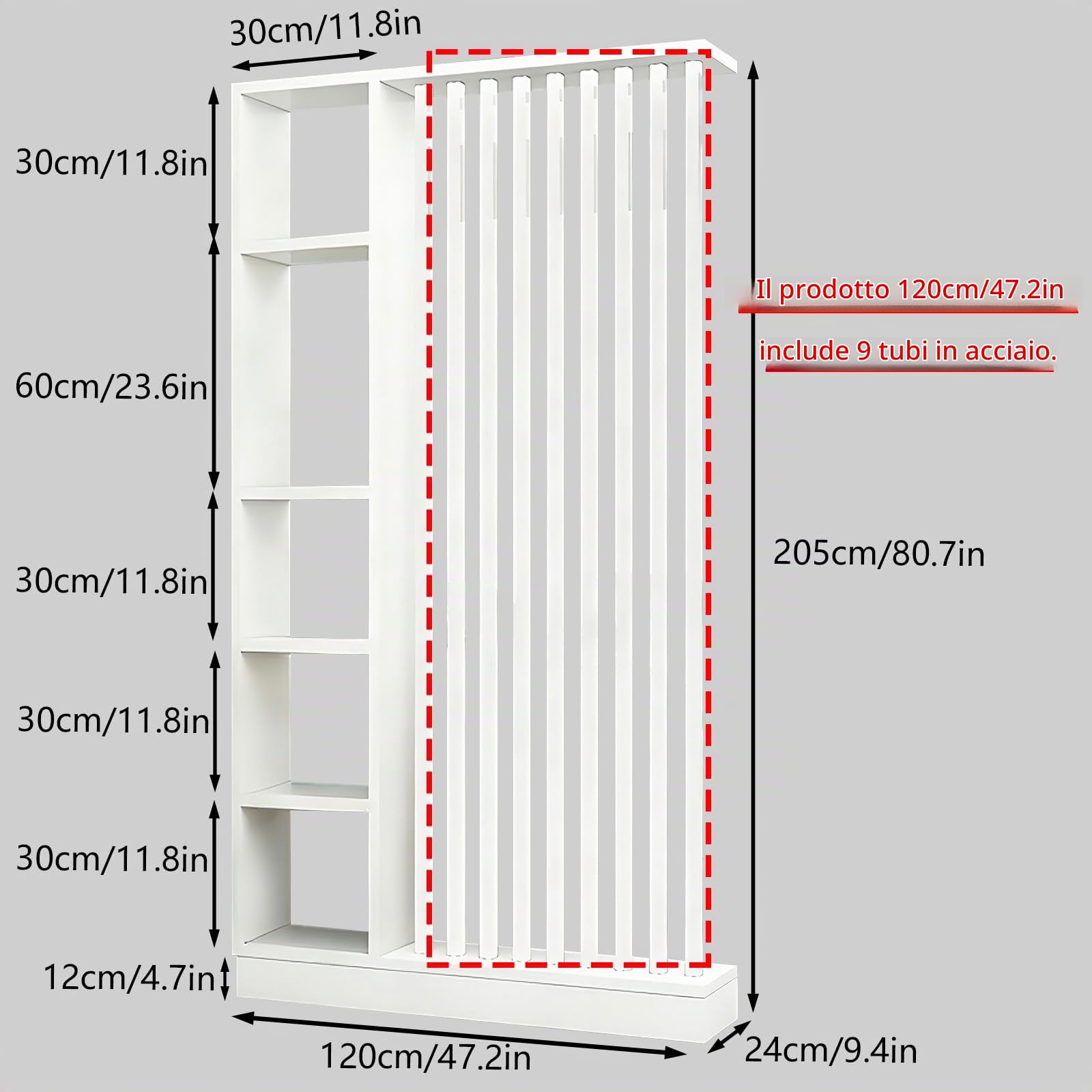 Divisorio a parete con ripiano contenitore (A Bianco, 120 cm)