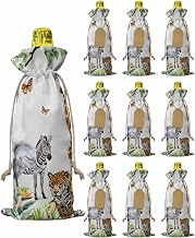 Burlap Wine Bags 10 PCS Zebra Elephant Giraffe Wine Bottle Gift Bag Tiger Animal Reusable Wines Gift Bags with Drawstrings Tags & Ropes Wines Bottle Covers for Wedding Holiday Party Birthday