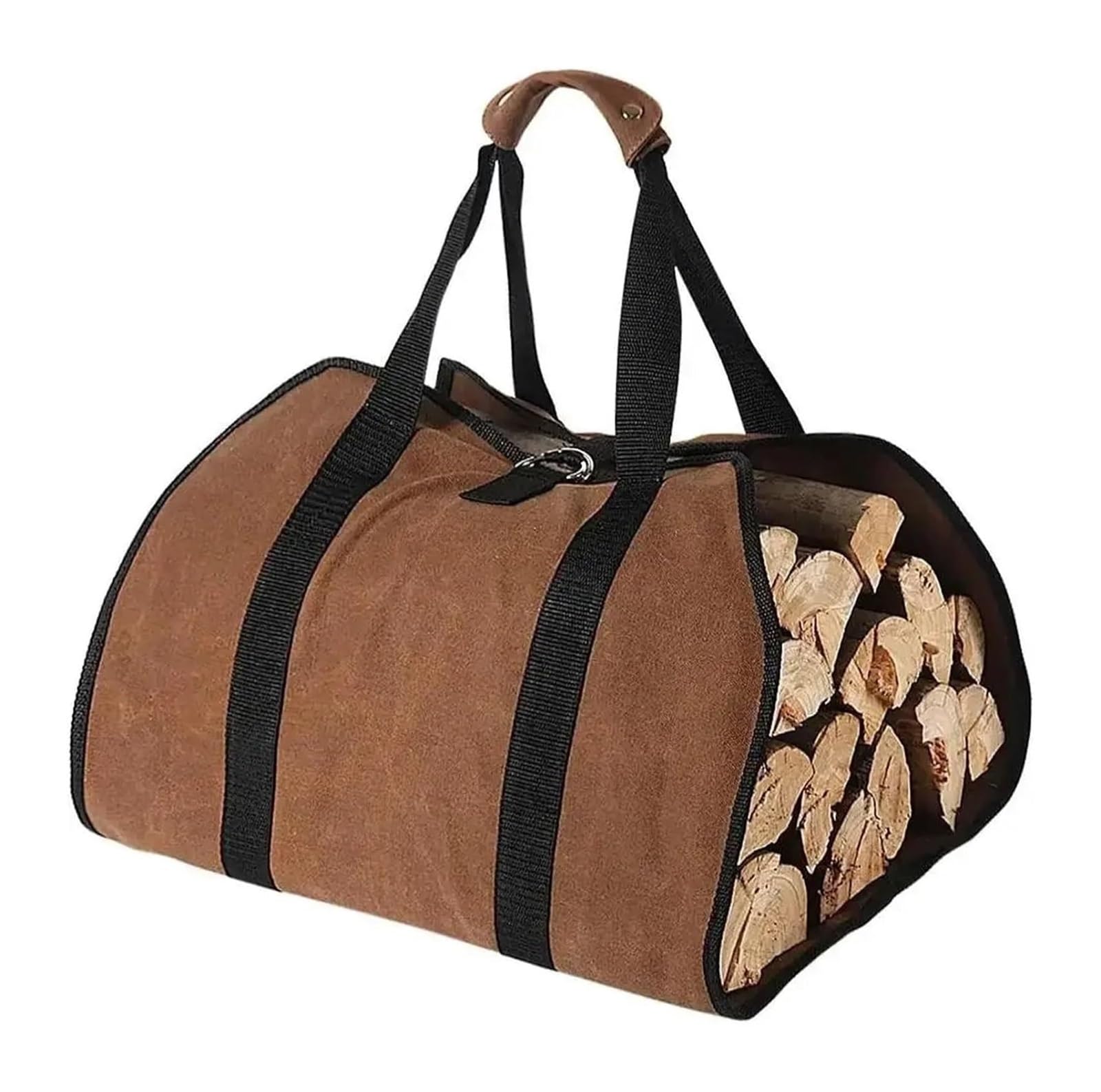 Firewood storage bag, White Waxed Firewood Log Carrier with Handles and Security Strap Camping Indoor Outdoor