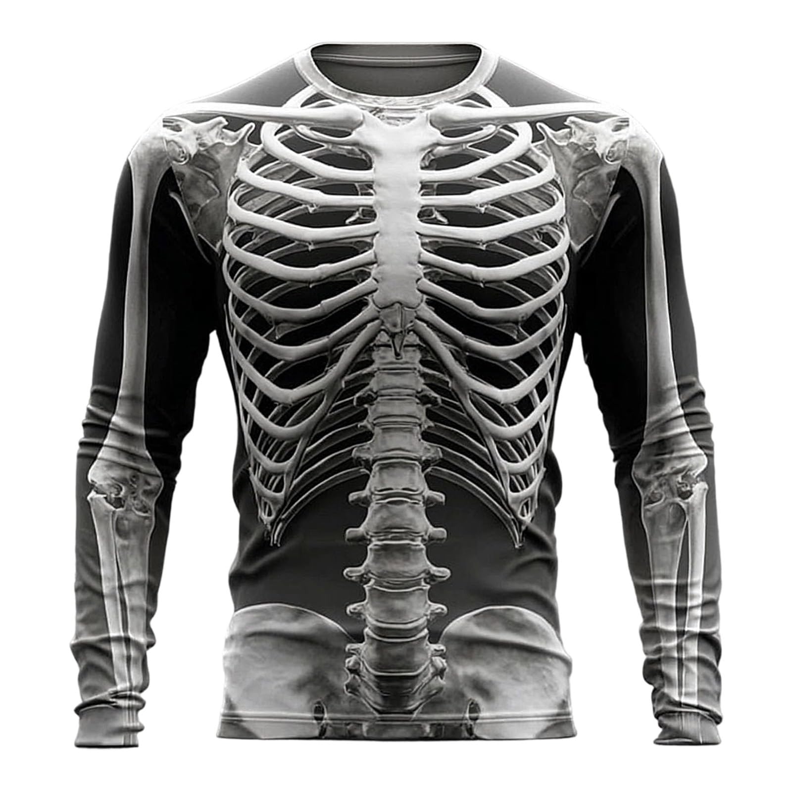 CHUNOTU Halloween Shirts for Men UK 3D Skeleton Graphic T Shirt Long Sleeve