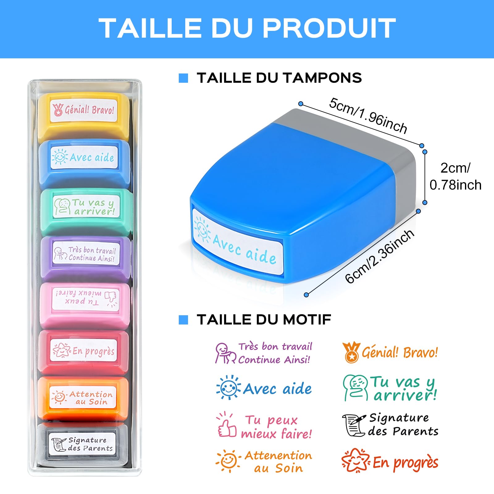 Lot De 8 Tampons Auto-encreurs Pour Enseignant - Messages Motivants En Français, Recharges 1000+ Impressions, Capuchon De Protection - 10