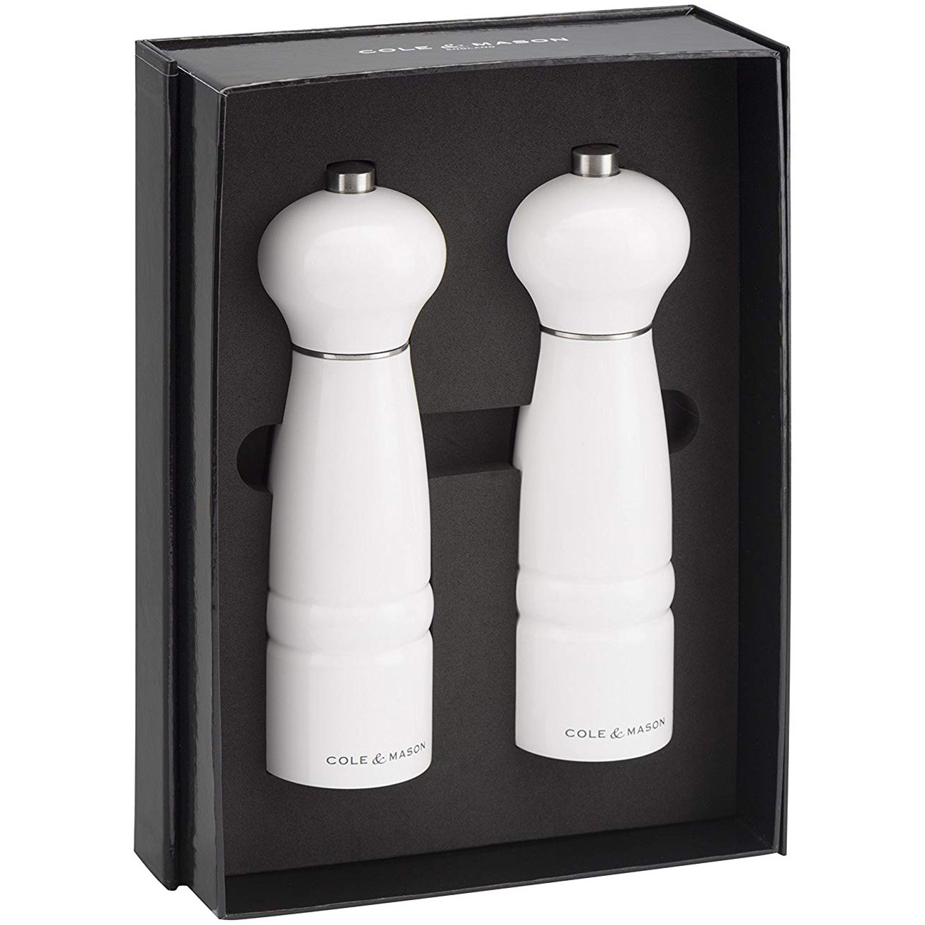 Cole and Mason 18 cm Madera de Haya Lacado Windsor molinillos de Sal y Pimienta de Regalo y Juego de, Acabado en Blanco Brillante