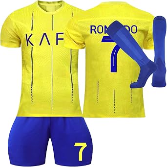 AL NASSR FC No.7 Football Jersey Set for Kids and Adults - Blue Regular Fit, Short Sleeve, Crew Neck, Sport Jersey, Football