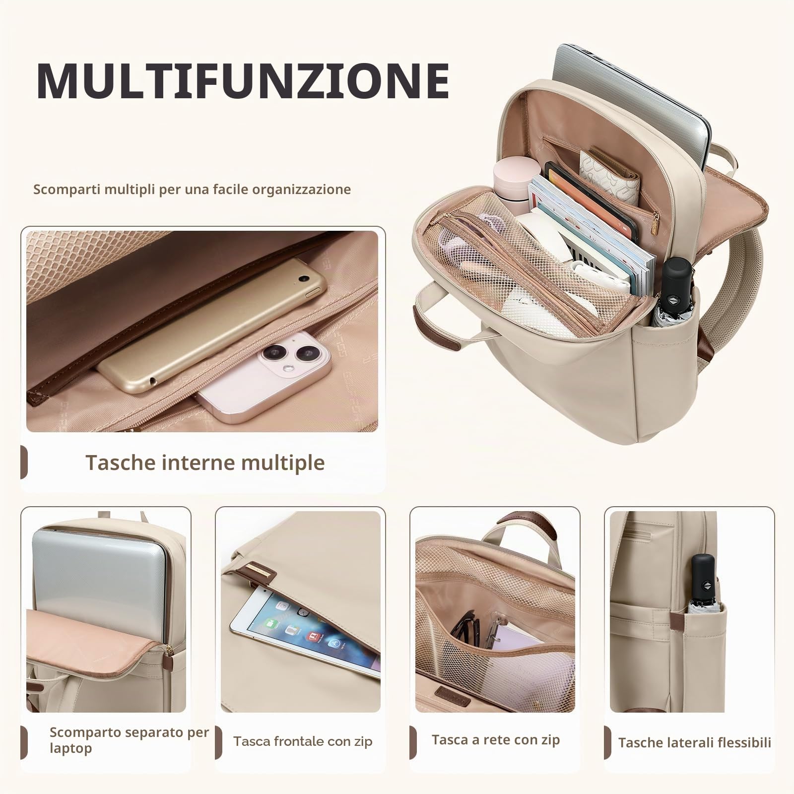 Zaino Porta PC Donna,Multifunzione 17.3 Pollici Zaino Donna Antifurto Zaino Scuola Zaino per Computer Zaino da Viaggio,Borse da Cabina per Easyjet, Zaino per Università