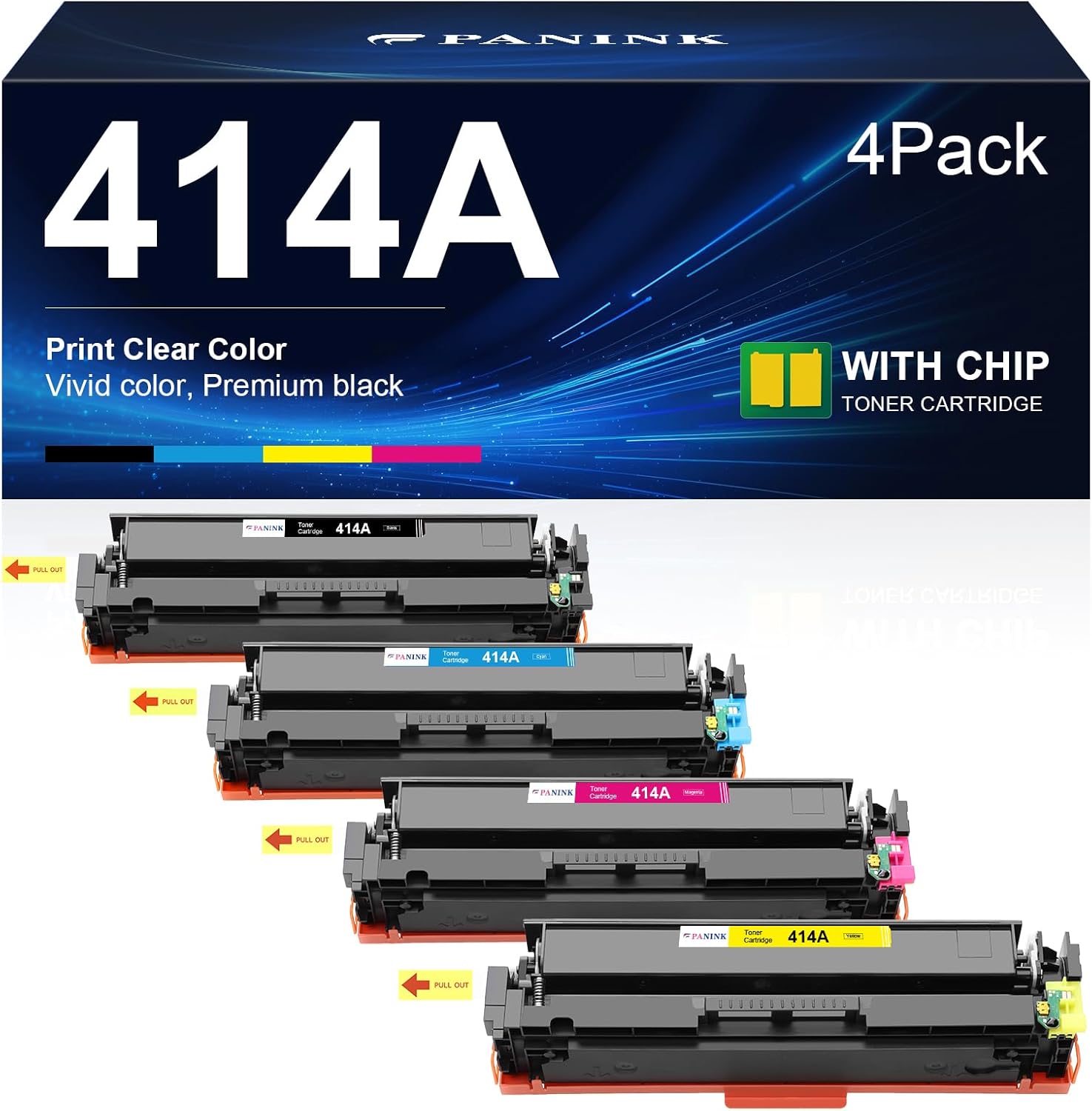 Compatible 414A Toner Cartridges 4 Pack (with Chip) Replacement for 414A 414X W2020A W2020X Work for HP Color Pro MFP M479fdw M479fdn M454dw M454dn M479 M454 Printer(4 Pack)