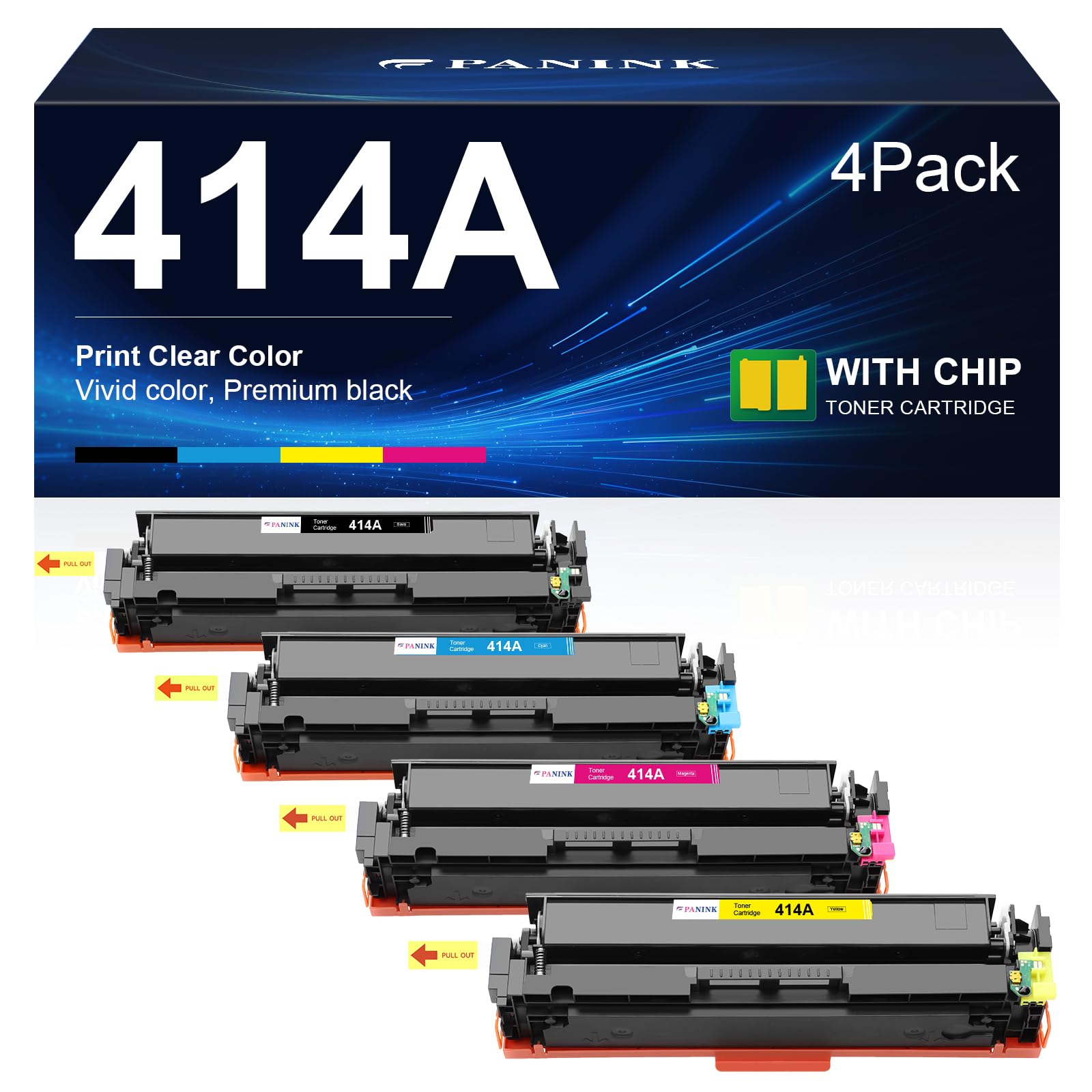 PANINK Compatible 414A Toner Cartridges 4 Pack (with Chip) Replacement for 414A 414X W2020A W2020X Work for HP Color Pro MFP M479fdw M479fdn M454dw
