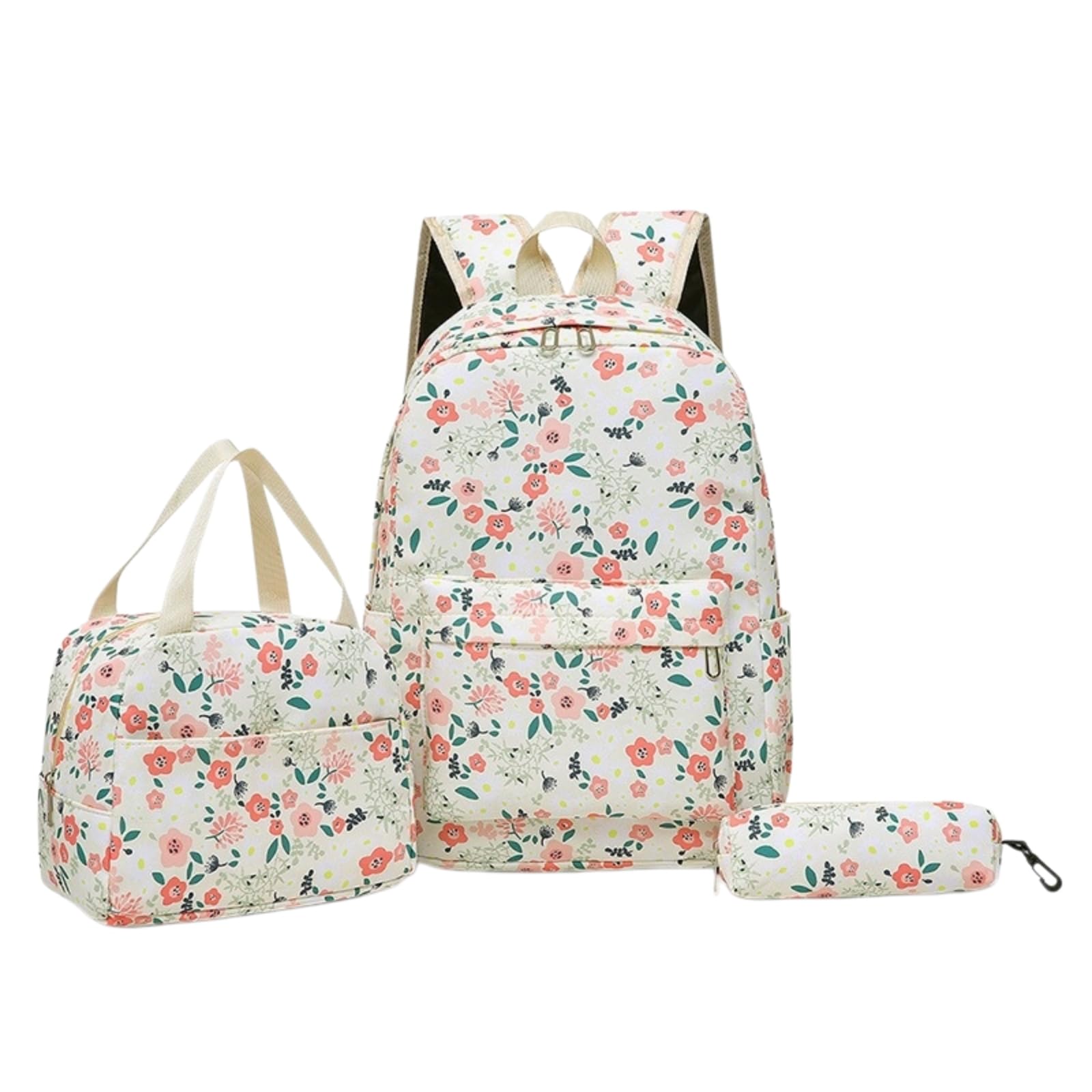 Zaino da Viaggio 3 in 1 Floral-Print Set Scuola con Sacchetto A Pranzo E Borsa Matita per Ragazze Adolescenti-c