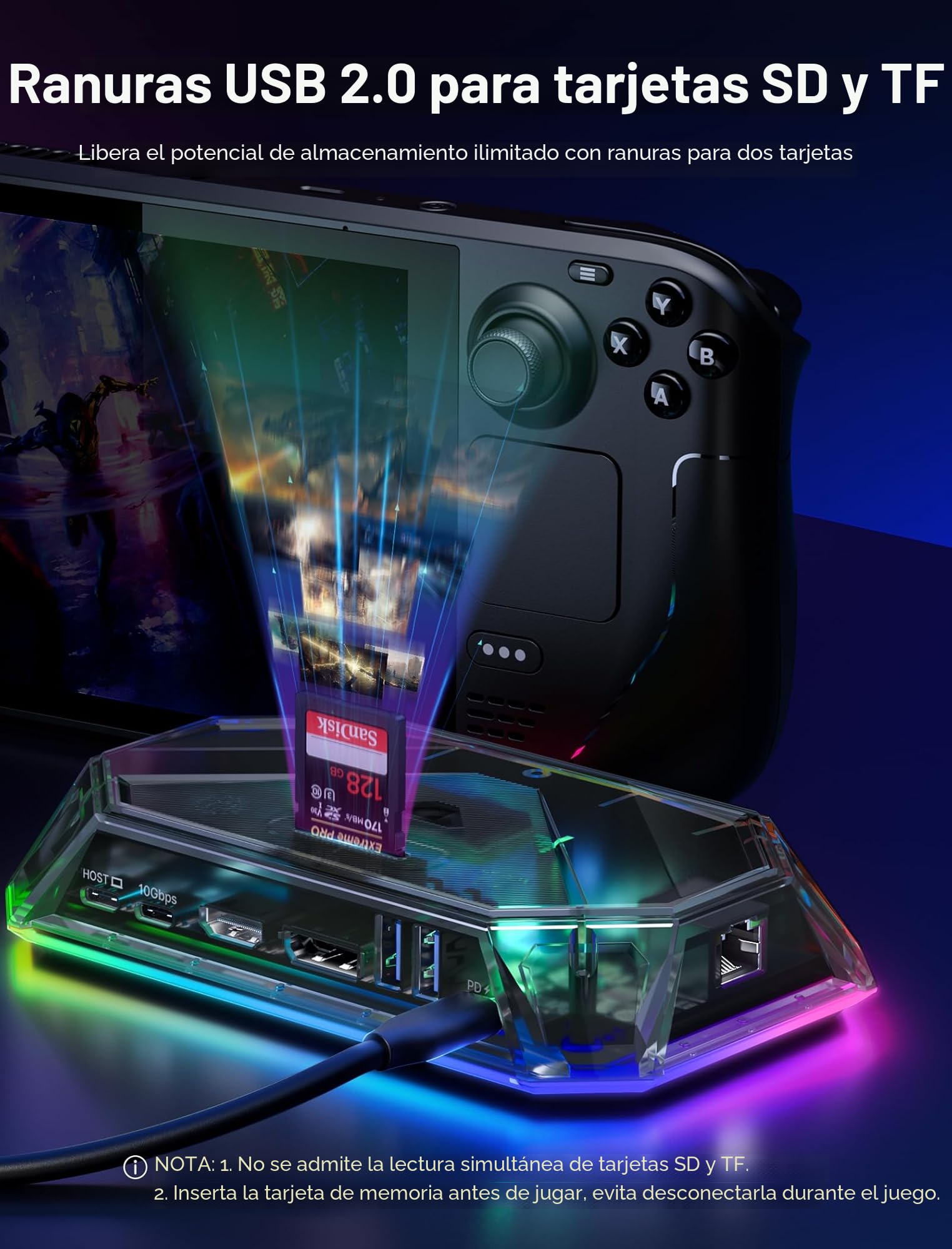 JSAUX RGB Docking Station Compatible con Steam Deck/ROG Ally/Legion Go, 12 en 1 Steam Deck Dock con 4K@120Hz HDMI & DisplayPort Gigabit Etherne USB-C 3.2 USB-A 3.2, Soporta VRR, ALLM, HDR - HB1201S | Base 12 en 1 para Steam Deck 4K a 120Hz HDMI y DisplayP