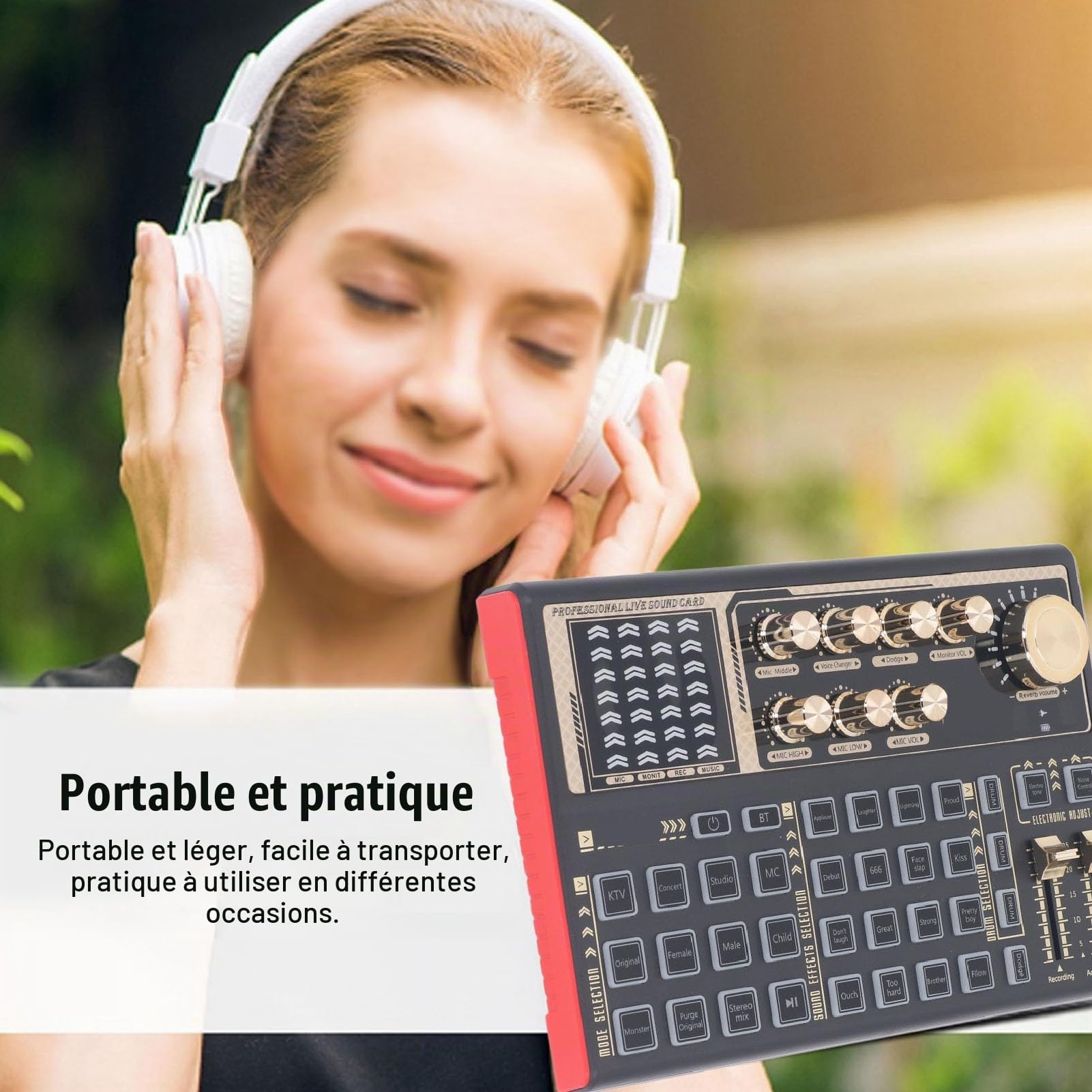 Changeur de Voix de Carte Son en Direct, Effets Sonores de Table de Mixage Audio Portable, Cartes Son Externes pour L'enregistrement en Streaming en Direct et les Jeux