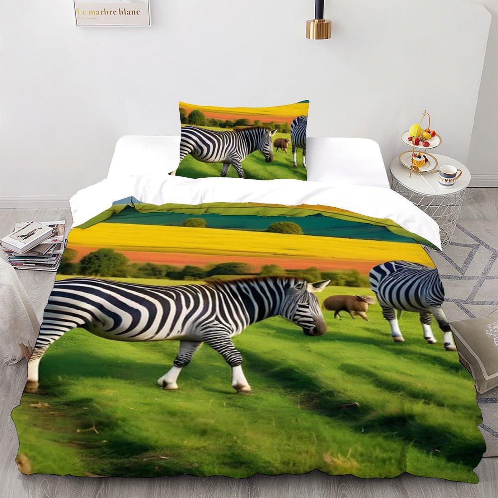 Housse de couette zèbre 135x200 cm en microfibre pour lit simple