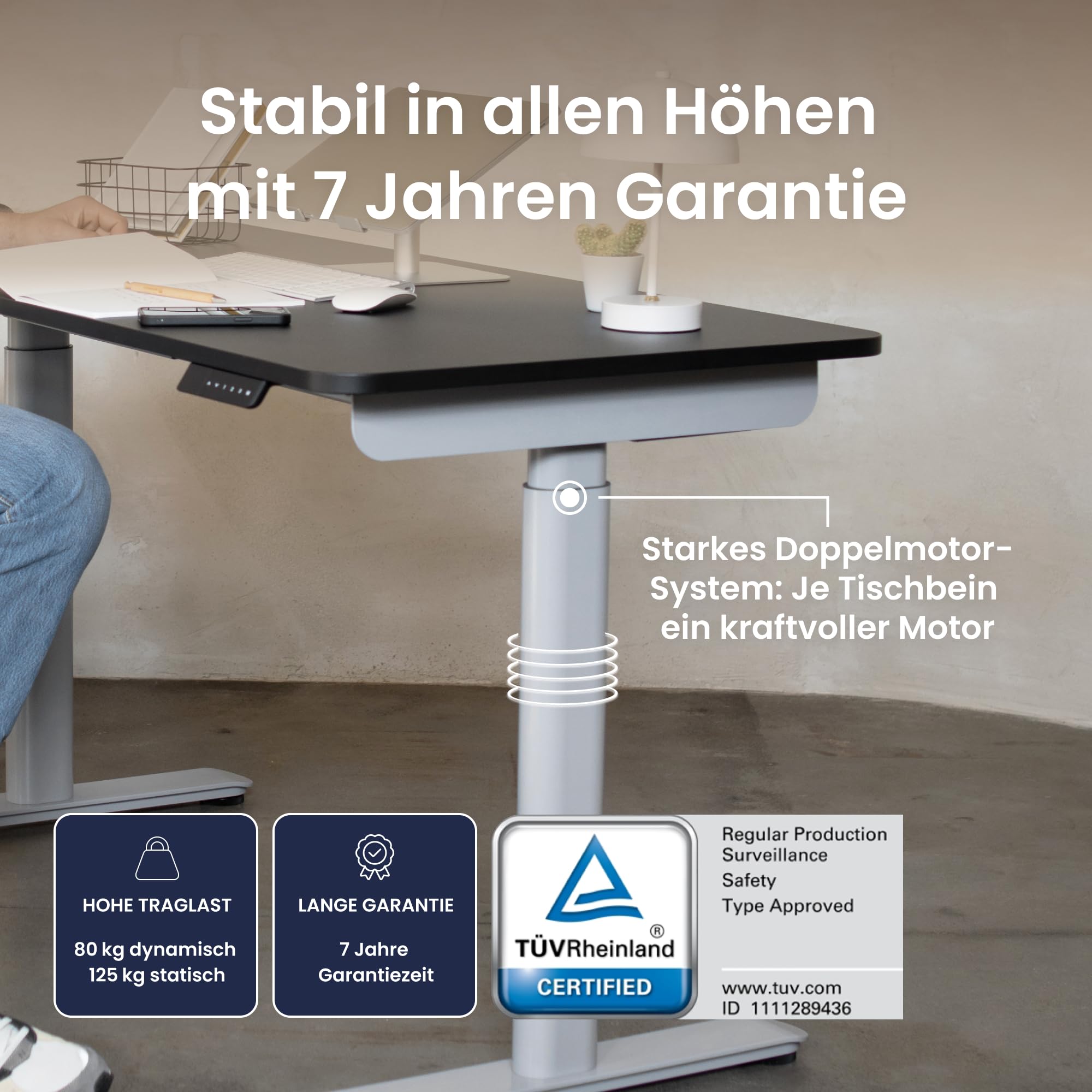 Ergotopia Desktopia One – Höhenverstellbarer Schreibtisch Gestell, Elektrisch höhenverstellbares Tischgestell, TÜV-geprüft, Schreibtisch höhenverstellbar mit Doppelmotor-System, 7 Jahre Garantie