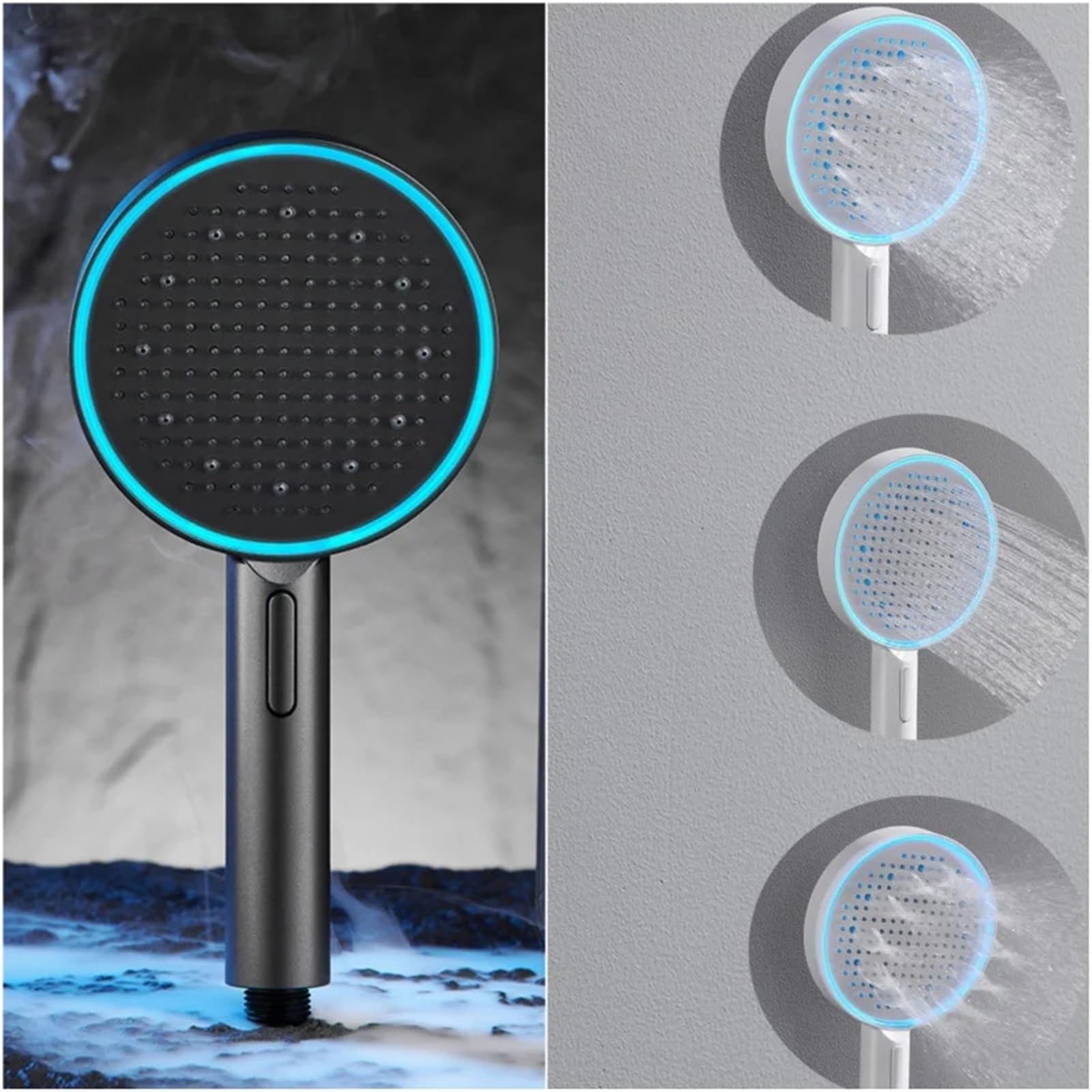 Cabezal de ducha LED sin electricidad de alta presión, cabezal de ducha con rociador ajustable de 3 modos, accesorio de baño(Grey head)