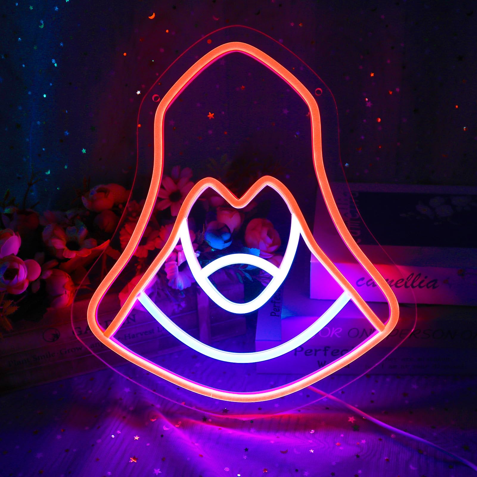 NAIYISI Assassin Neon Sign, Mystery Men Neon Light Wall Decor for Game Room, Bedroom, Birthday Party, Dimmable, USB Power, Blue, Orange Color, White(11.8