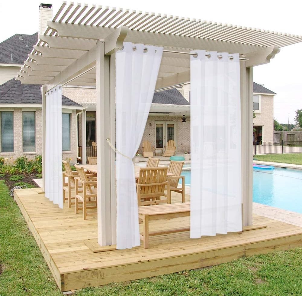 NICETOWN Patio Outdoor Curtain Voile Sheer Waterproof, Stainless Steel Rustproof Grommet Light Filter Indoor Outdoor Sheer Panel for Cabana/Abror, 1 Panel, W54 x L108, White image 2