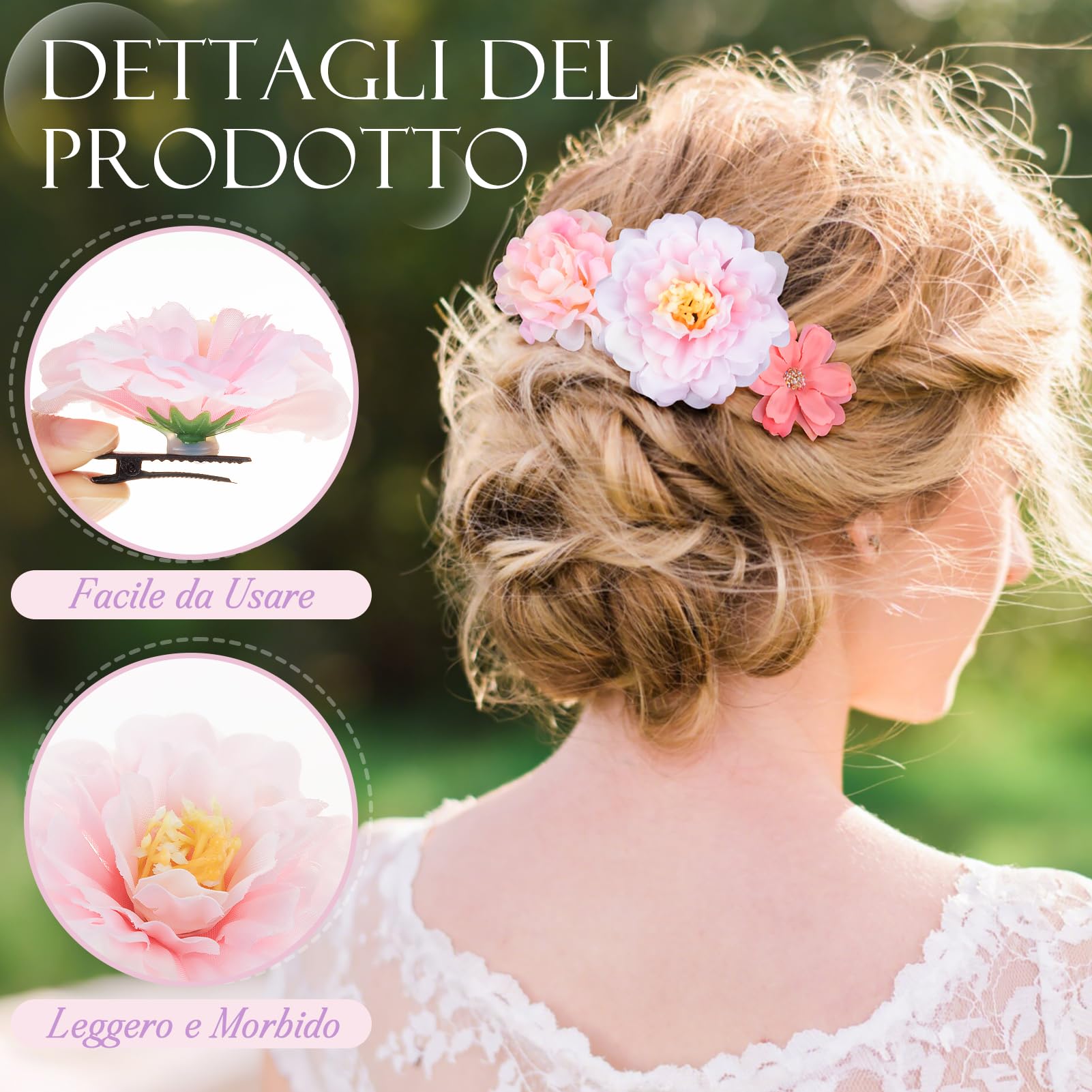 Kiiwah 18 Pezzi Mollette Fiori per Capelli per Donne e Ragazze, Fermaglio Fiore Seta Mollette Fiori Artificiali per Capelli Fiore Boho per Sposa Festa Spiaggia Nozze Estate