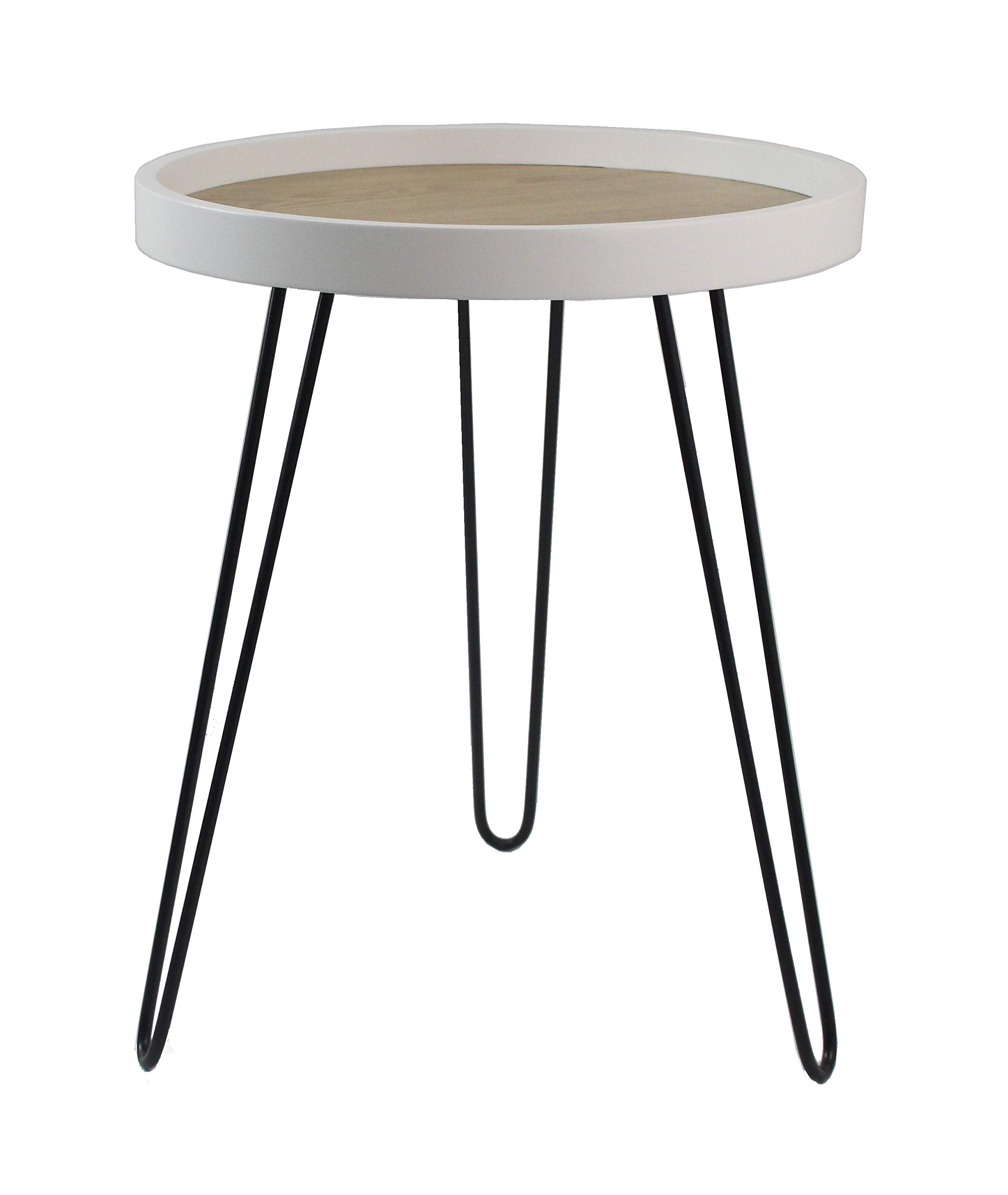 ASPECT Maisie Wood and Steel Side End Table-Ash Veneer Top, Black Hairpin Style Legs, Metal, 40 dia x 49(H) cm