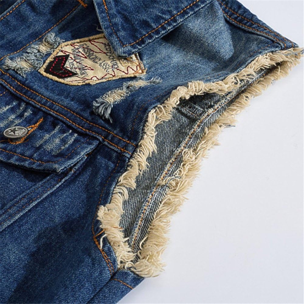 Men's Denim Vest Sleeveless Jacket Patch Designs Ripped Jeans Waistcoat