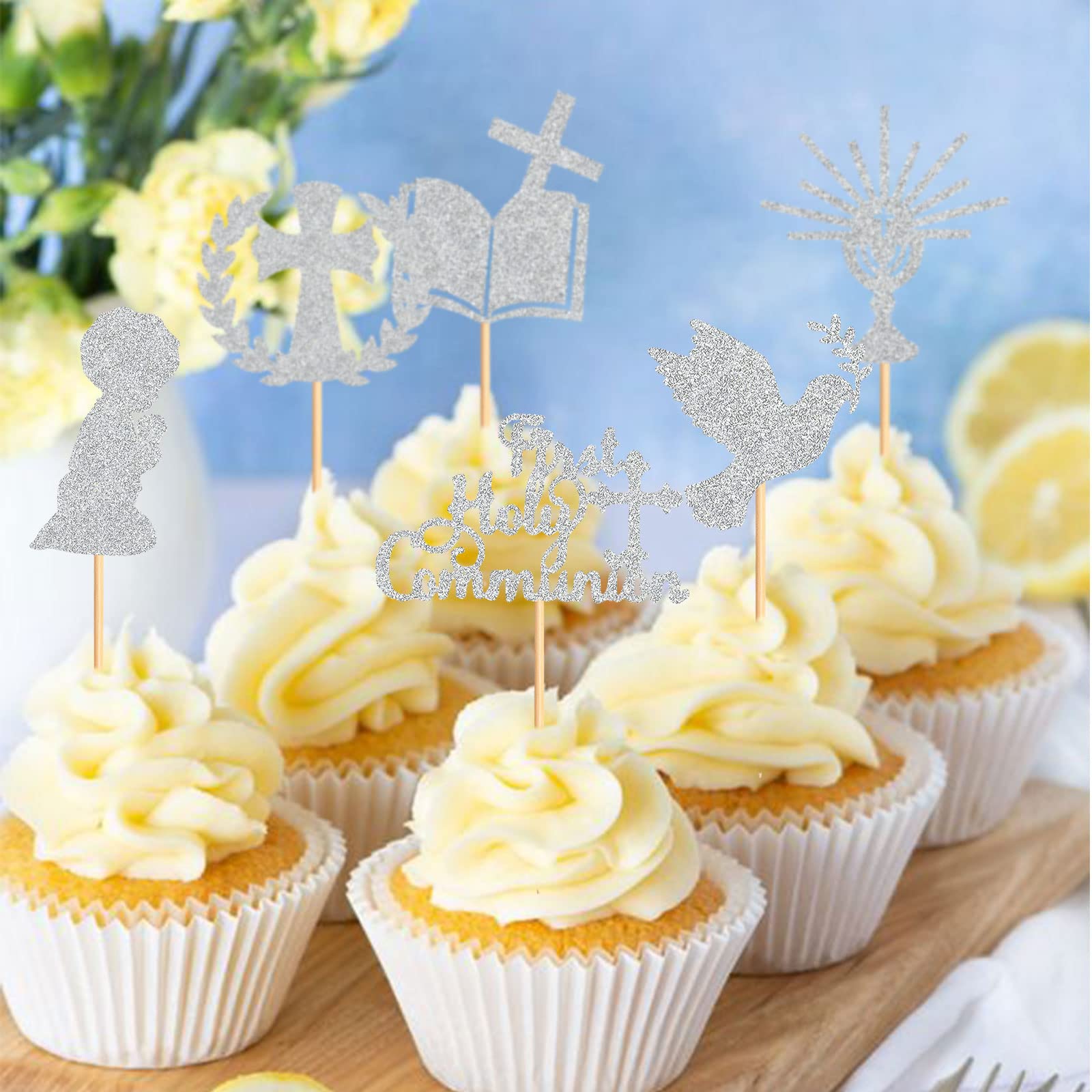 Figura Comunion Tarta 12 Toppers Para Cupcakes - Primera Comunión (Madera)  Regalos Comunion Niño, image size:1600x1600