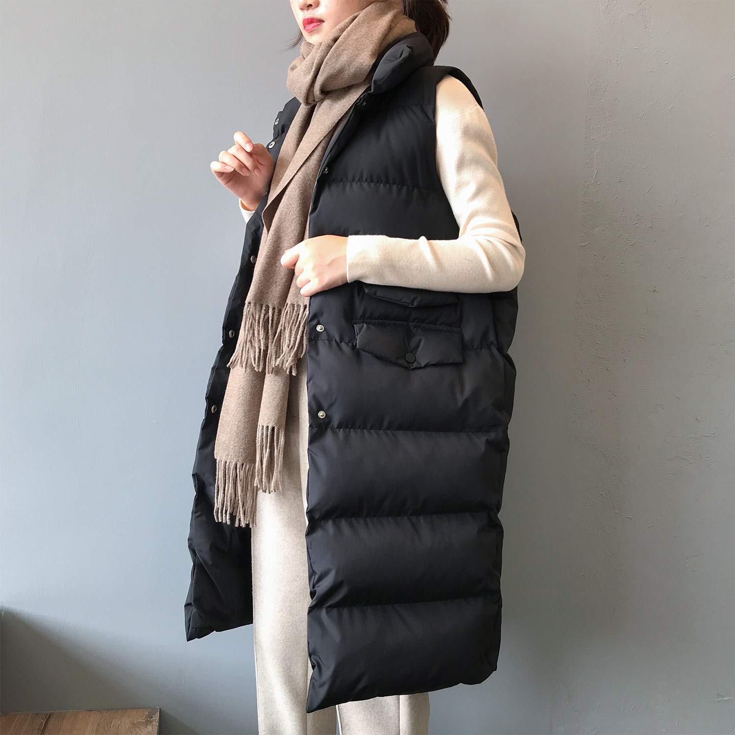 Cappotto Donna Elegante, Gilet Lungo Senza Maniche Da Donna, Gilet Invernale Imbottito Lungo Trapuntato Giacca Da Donna Smanicato Piumino,Nero,S