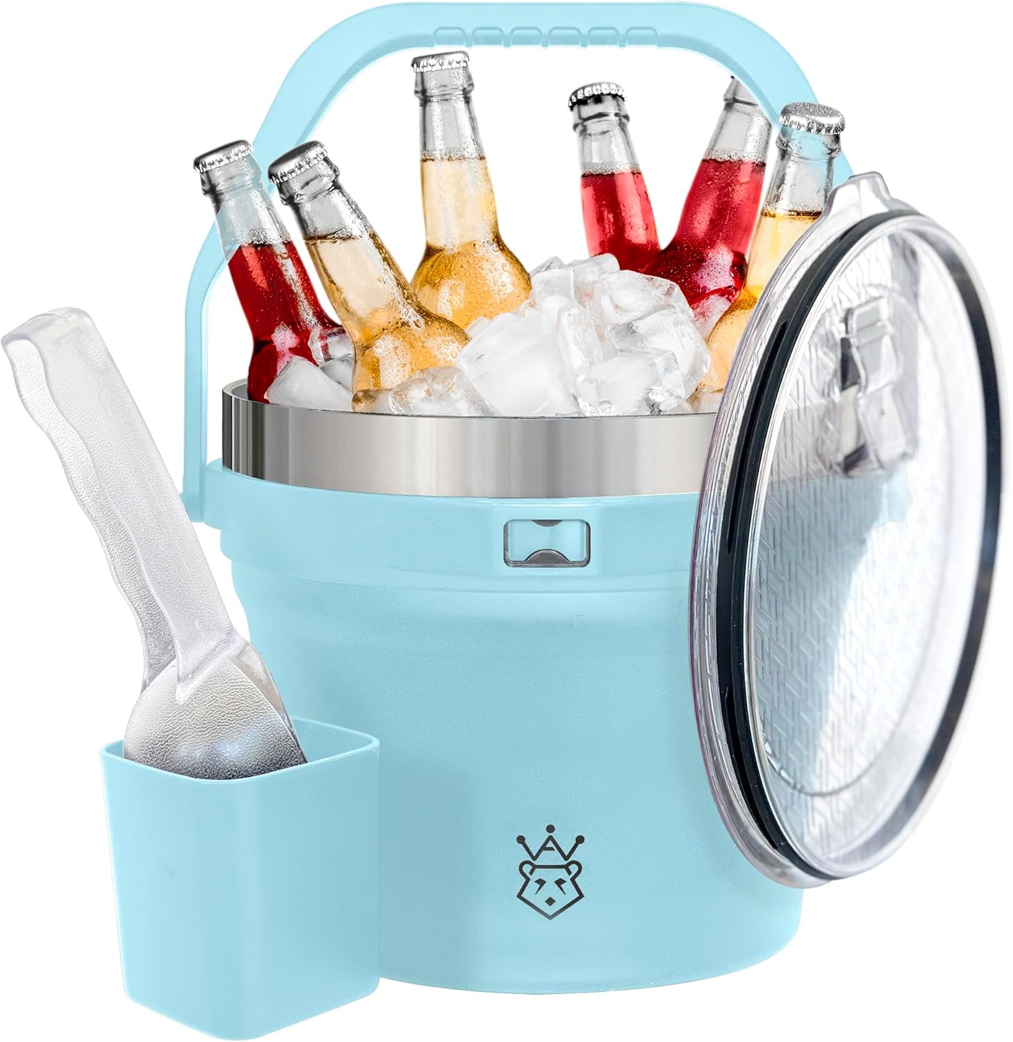 Insulated Ice Bucket with Lid and Scoop - Extra Large Double-Walled Ice Bucket for Parties, Cocktail Bar, Stainless Steel Wine Chiller, Beverage Tub with Handle and Bottle Opener (Ocean Blue)