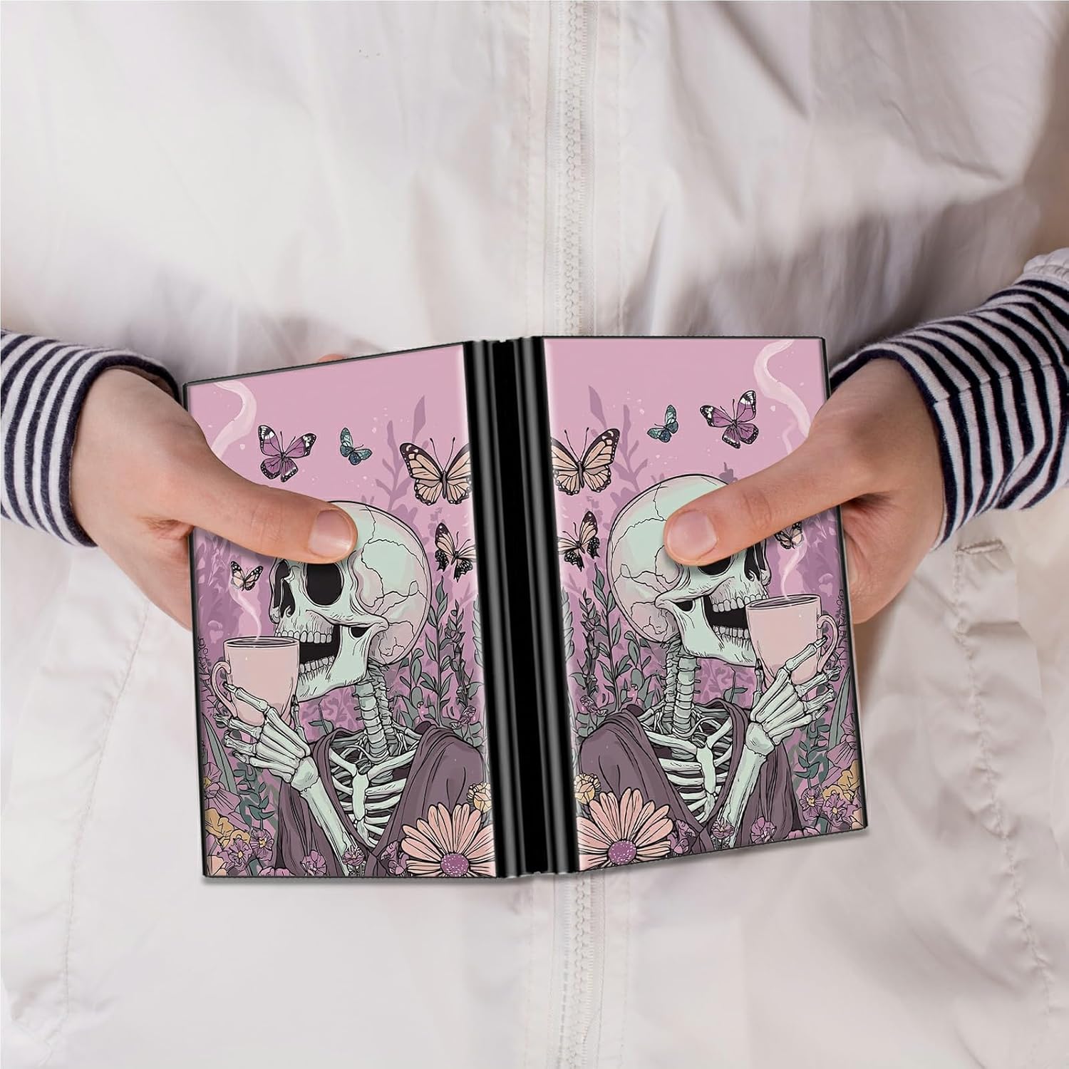 Metal Credit Card Holder RFID Blocking, Pink Skull Coffee Slim Mini Aluminum Wallet Hard Case for Men & Women, Small Business Card Case Card Organizer Case Holds 12 Cards & Bills - Image 5