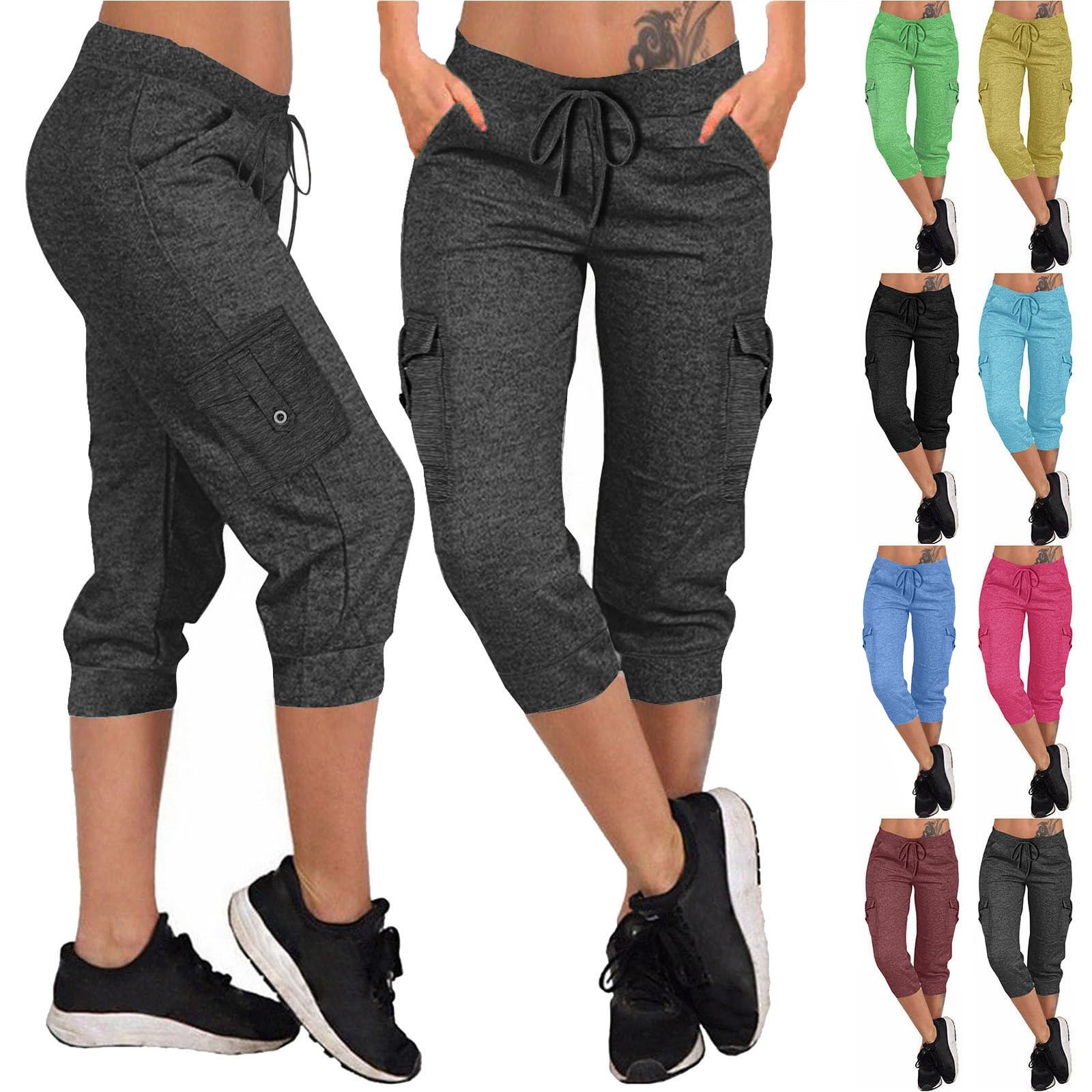 Casual Pants Womens 3 4 Length Elasticated Soft Stretchy Casual Pant with Regular Fit Sweatpants