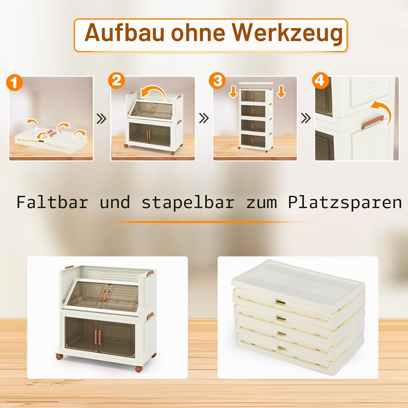 GIANTEX 4er Aufbewahrungsbox mit Deckel, 4 x 70 L Stapelboxen Faltbar, Aufbewahrungsbehälter mit Doppeltüren & Rollen, Kisten Aufbewahrung Stapelbar, Aufbewahrungskisten Kunststoffbox Ordnungsbox