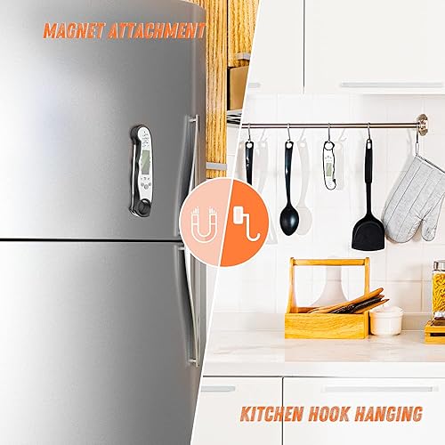 Miniatura 7 de Termómetro digital de lectura instantánea para carne y cocina, rápido y preciso, con retroiluminación, imán, calibración y sonda plegable para Negro