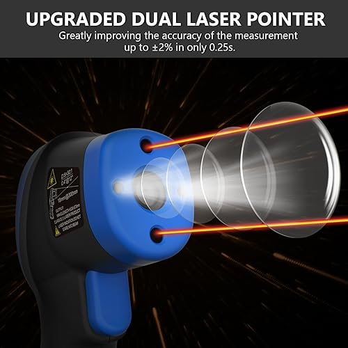 Miniatura 4 de Pirómetro HOLDPEAK D S501, termómetro infrarrojo de alta temperatura -583272(-58.0 F3,272.0 F), pistola termómetro láser industrial sin contacto con