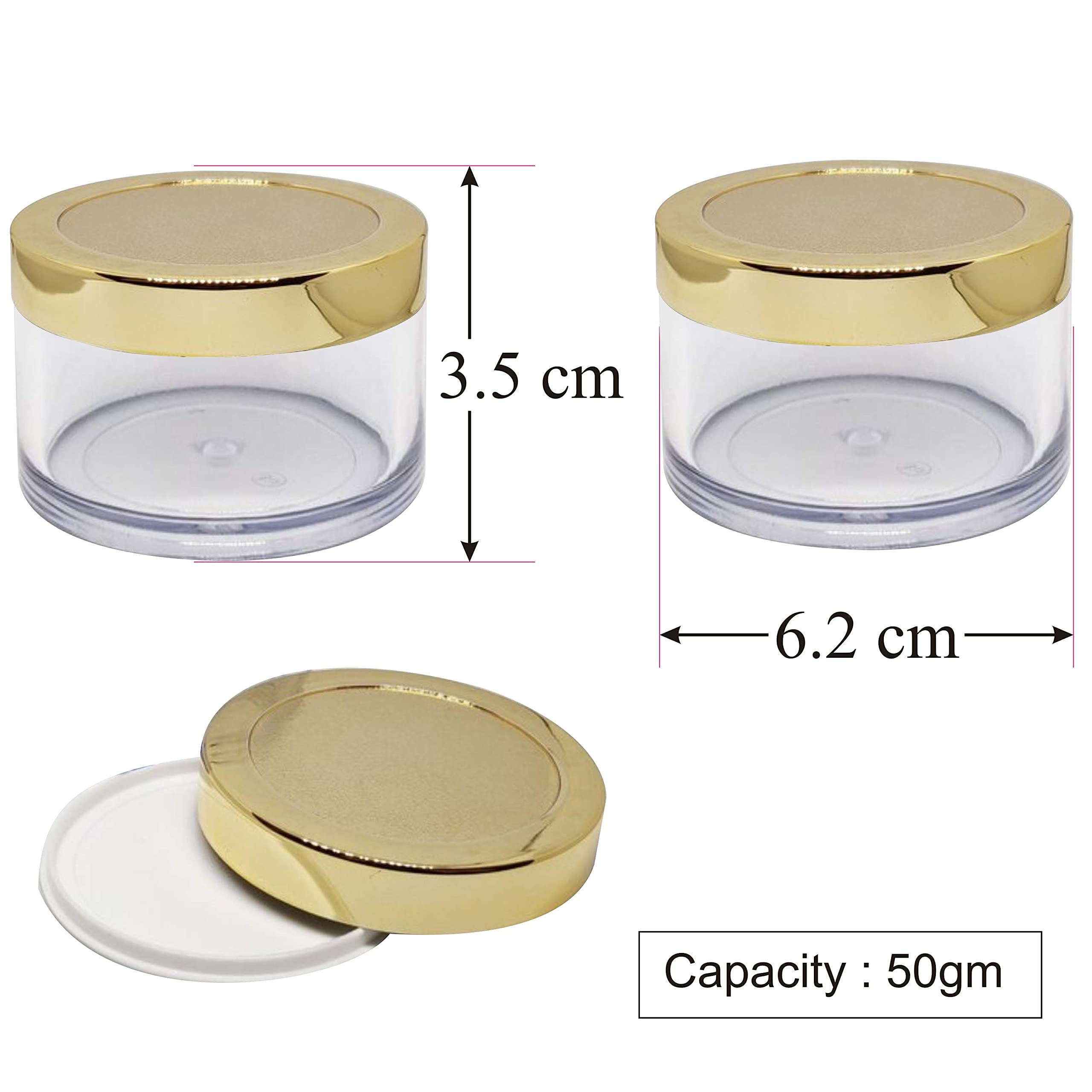 Zenvista Empty Cosmetic Containers, Acrylic Jars, Small Containers For Cosmetics, Lip Balm Containers, Transparent Jar With Gold Cap-50gm (Pack of 5)