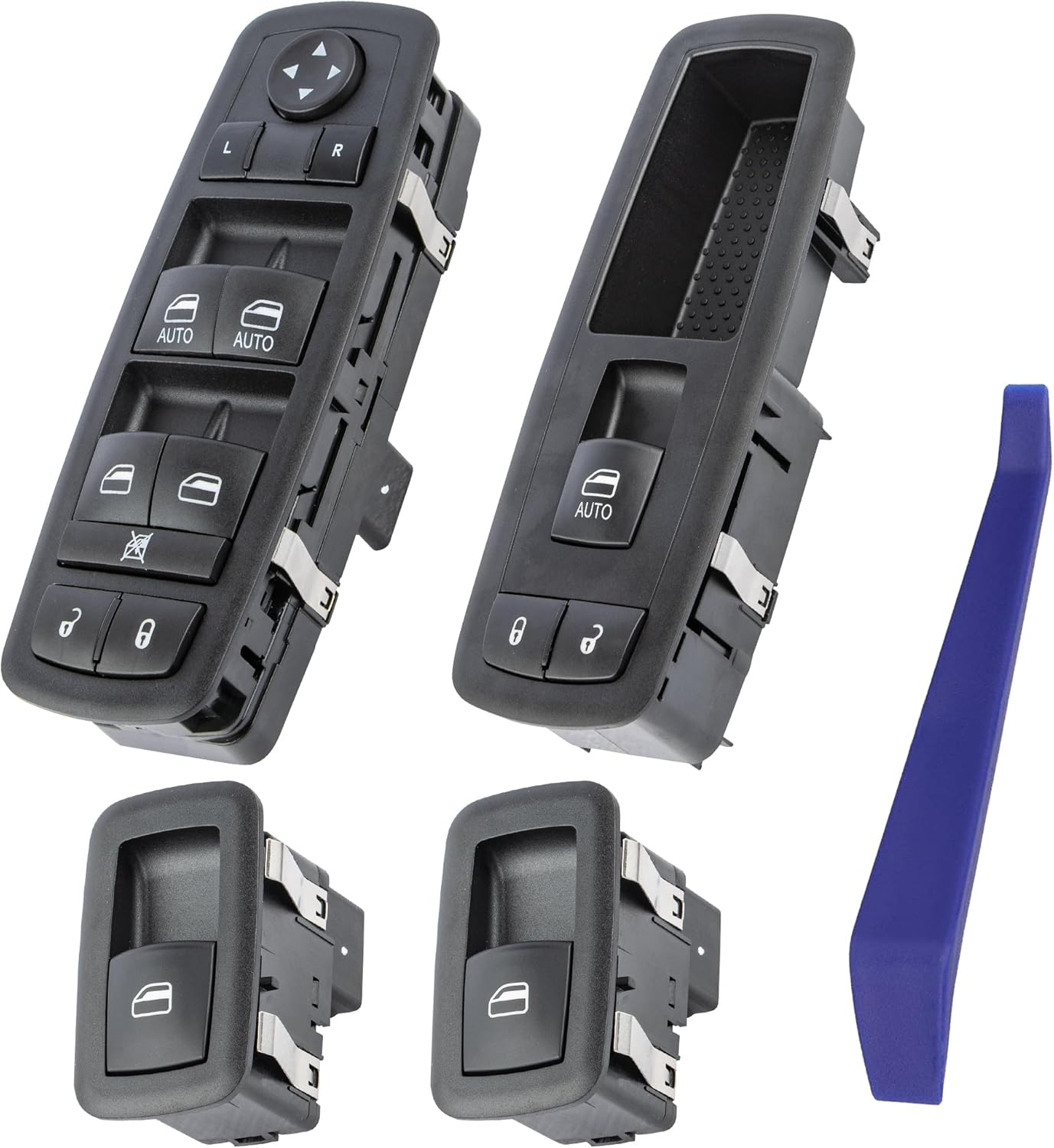 Obaee Master & Passenger & Rear Left Right Power Window Switch Compatible with 2009 2010 2011 2012 Dodge Ram 1500, Replace OEM 4602863AB 4602544AG 04602864AC