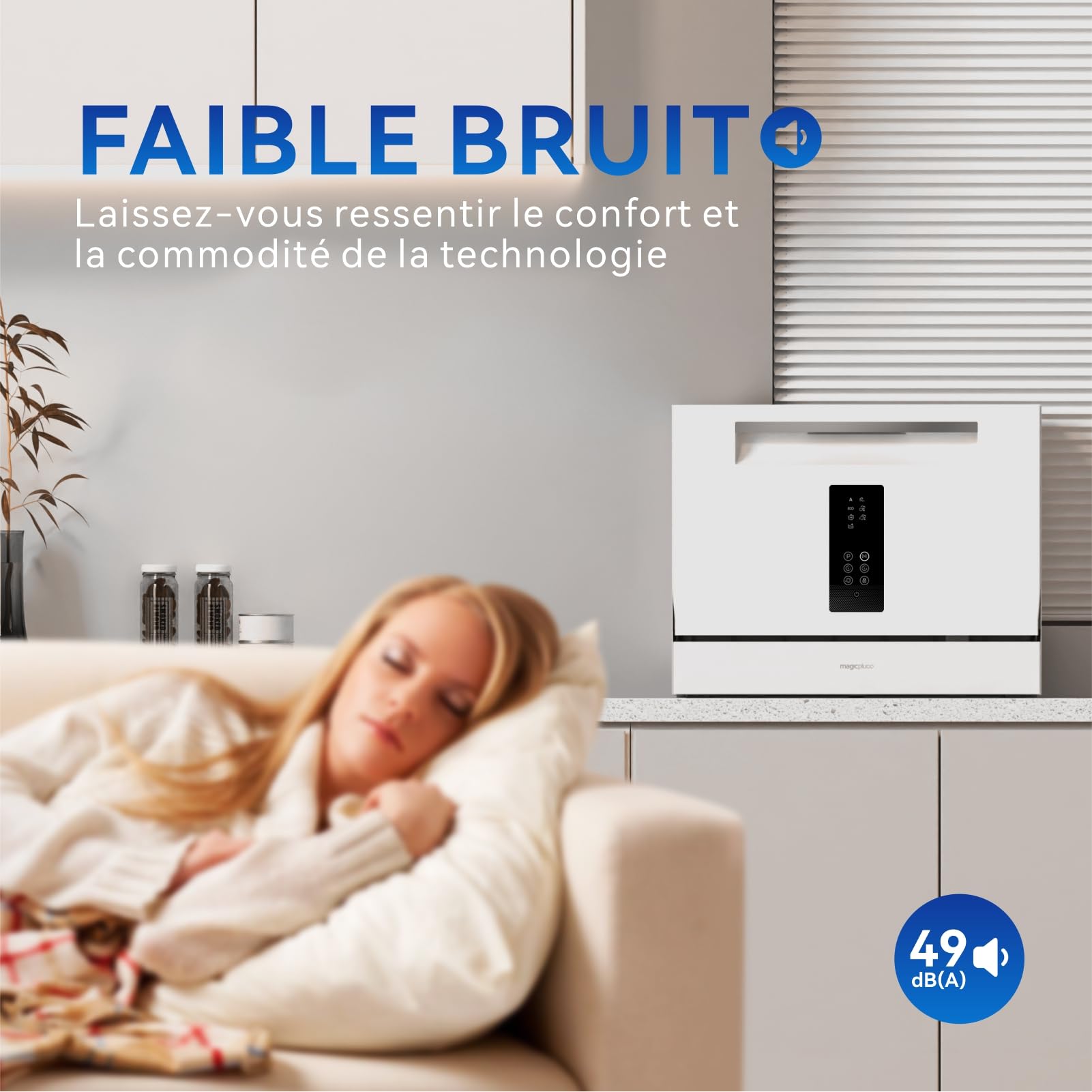 Magicplux Lave-vaisselle de table 7+1 Programmes Départ Différé Autonettoyant 6 Couverts Blanc