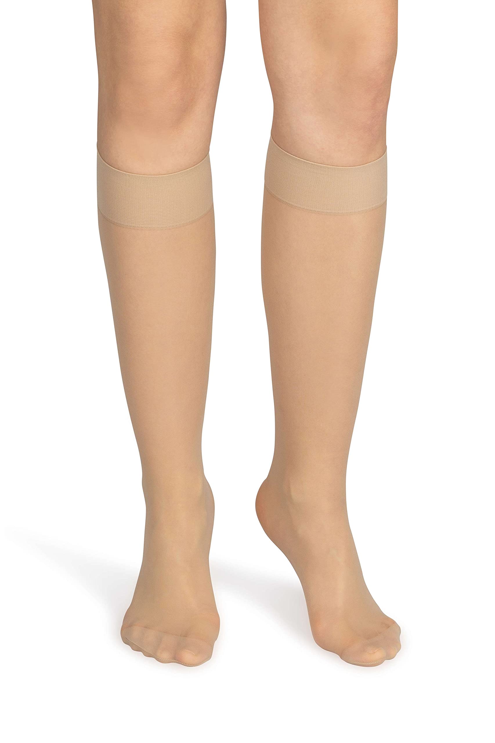 NOQ Women Socks Ladies Knee-highs Plain 20 DEN Pressure-Free Matte Smoothing with Comfort Top One Size Two Pairs Balm, Kokon